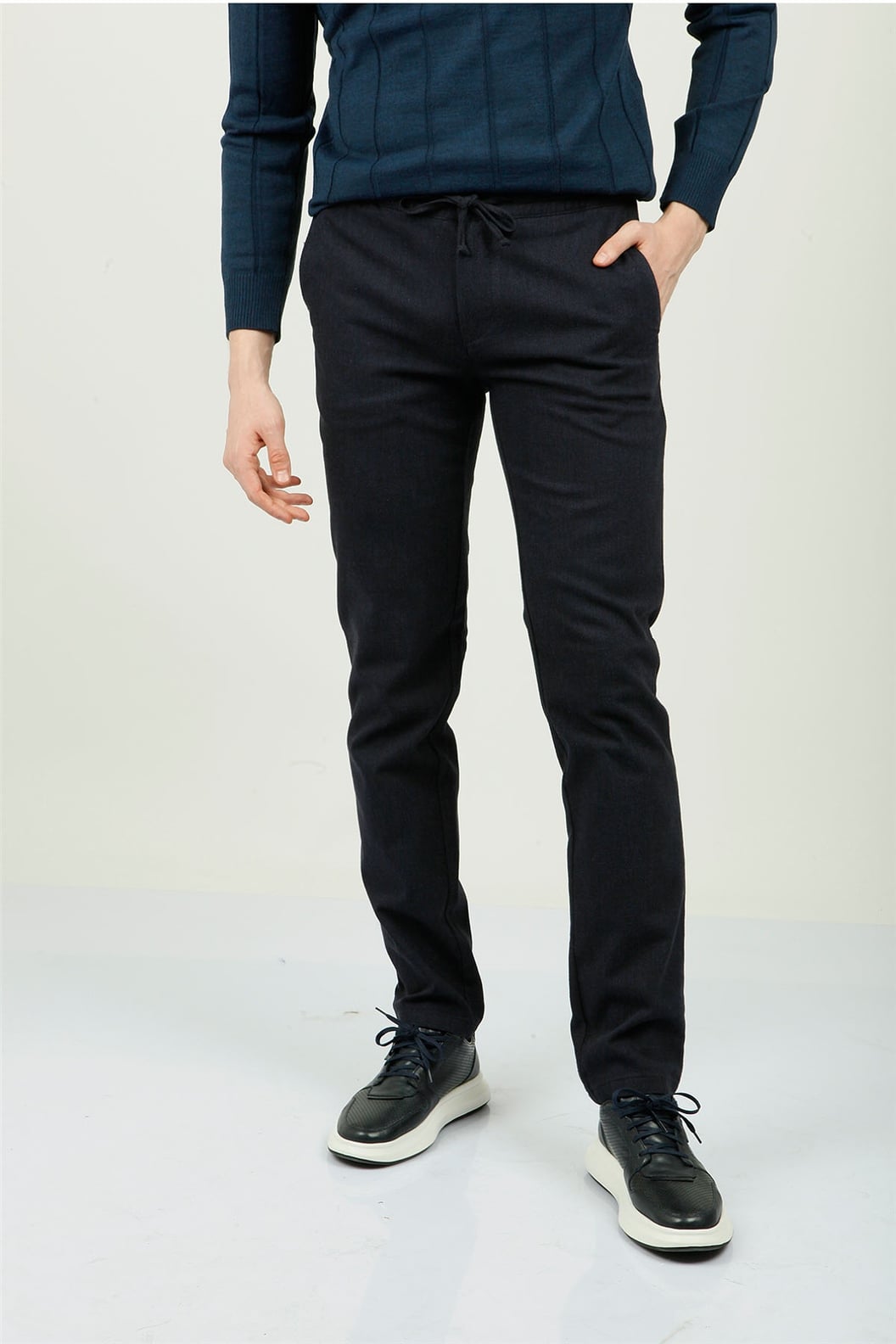 Lacivert Slim Fit Lastikli Pantolon