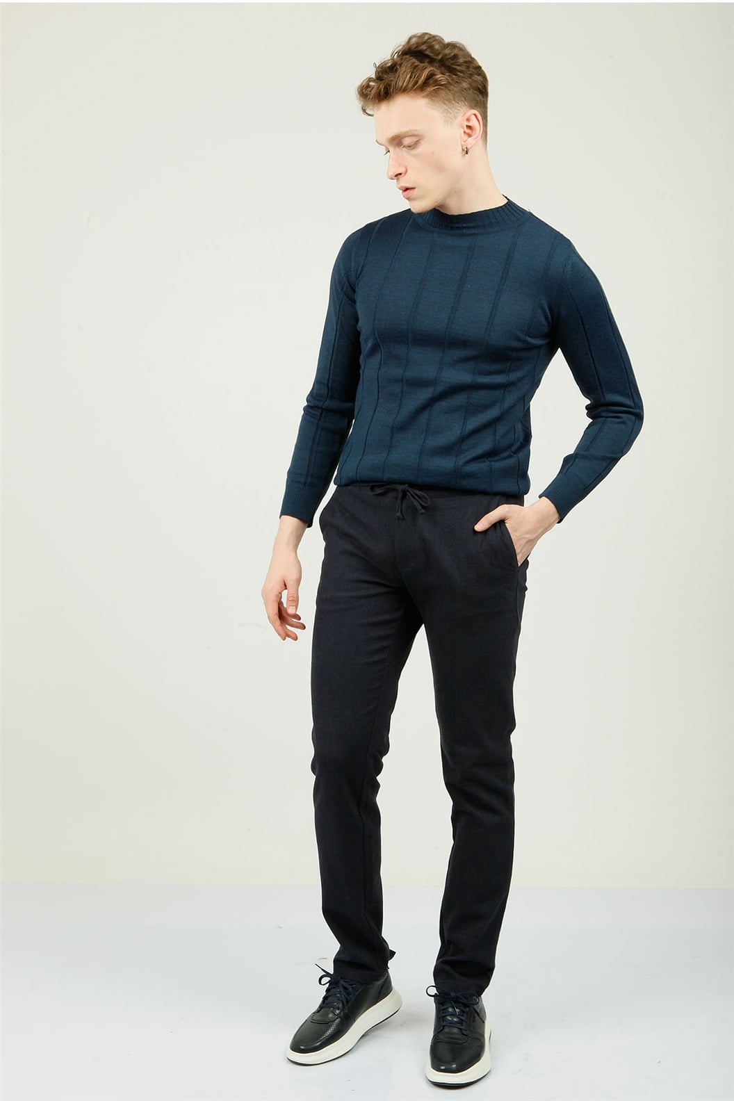 Lacivert Slim Fit Lastikli Pantolon