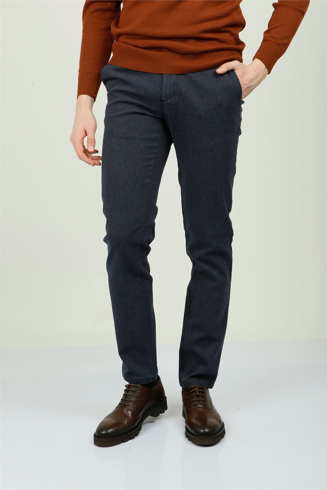Lacivert Slim Fit Pileli Pantolon