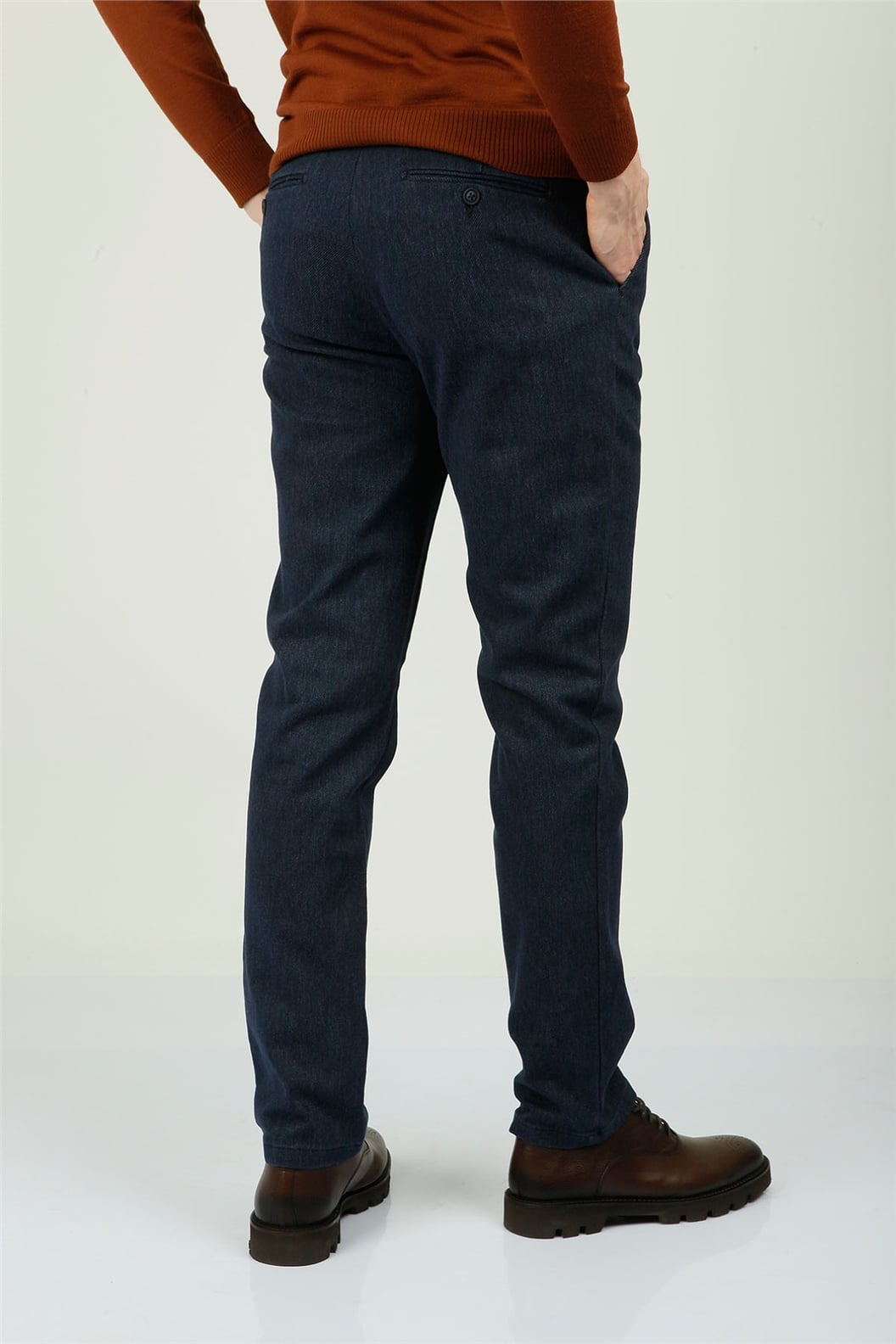 Lacivert Slim Fit Pileli Pantolon