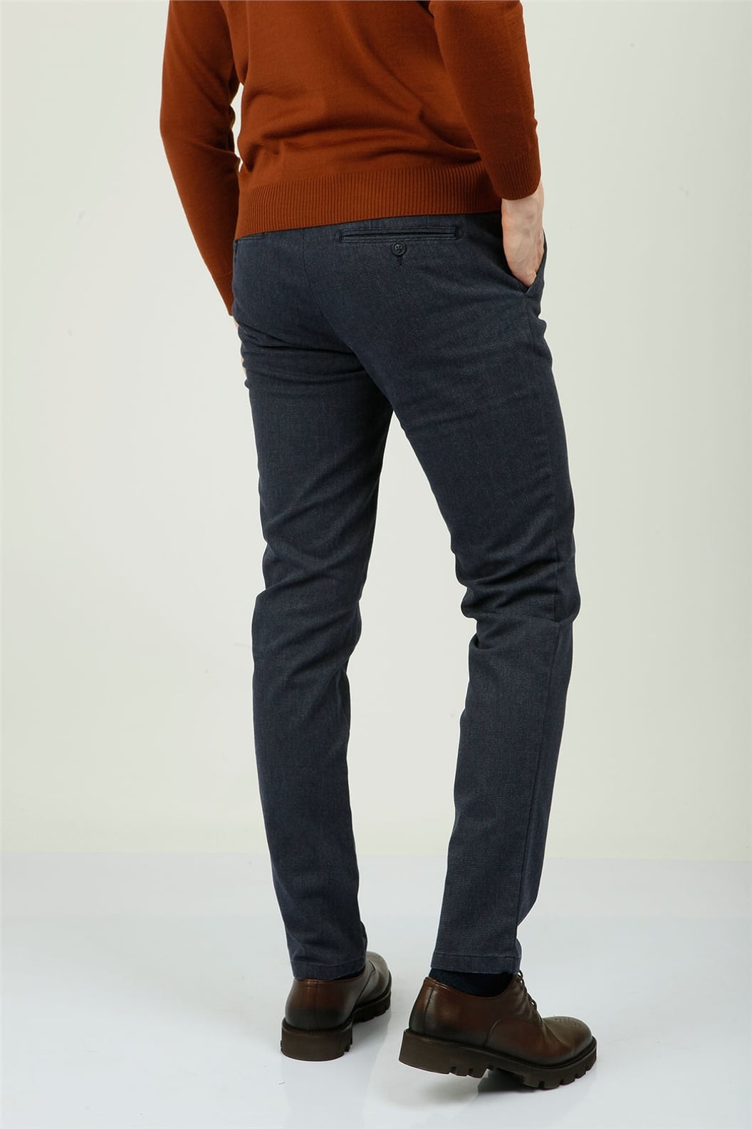 Lacivert Slim Fit Pileli Pantolon