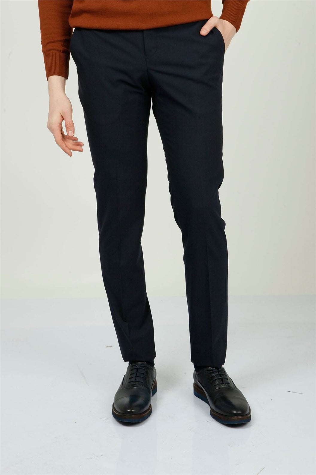 Lacivert Slim Fit Pilesiz Klasik Pantolon