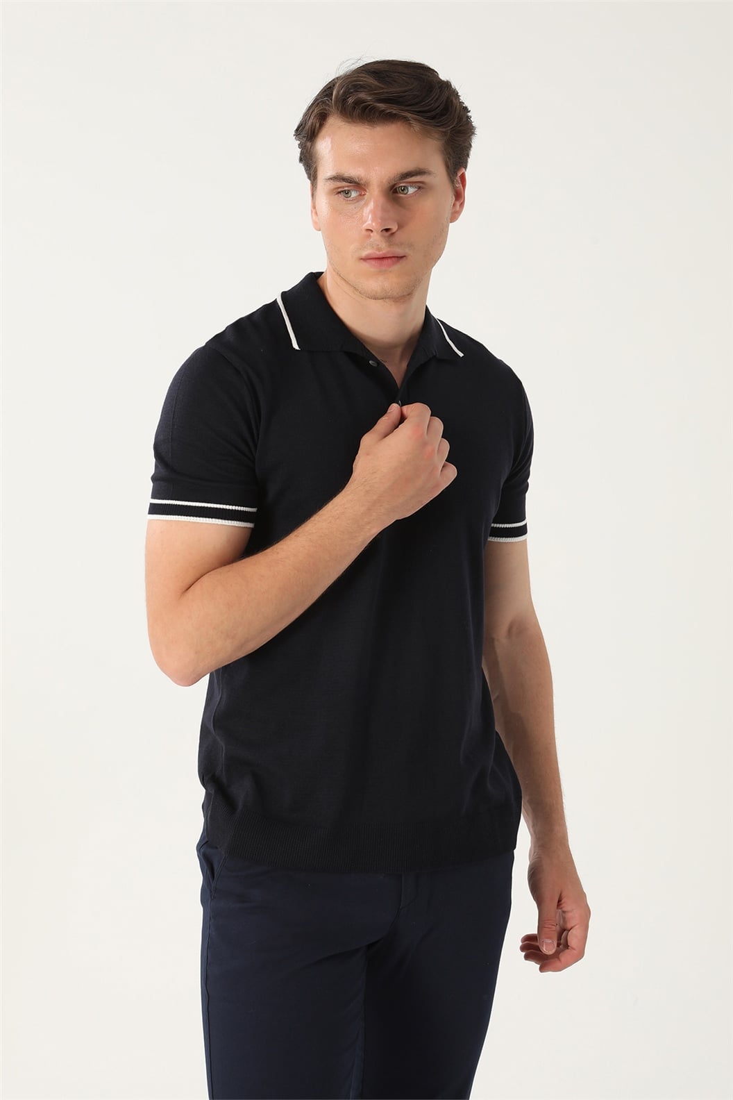 Lacivert Slim Fit Polo Yaka T-Shirt