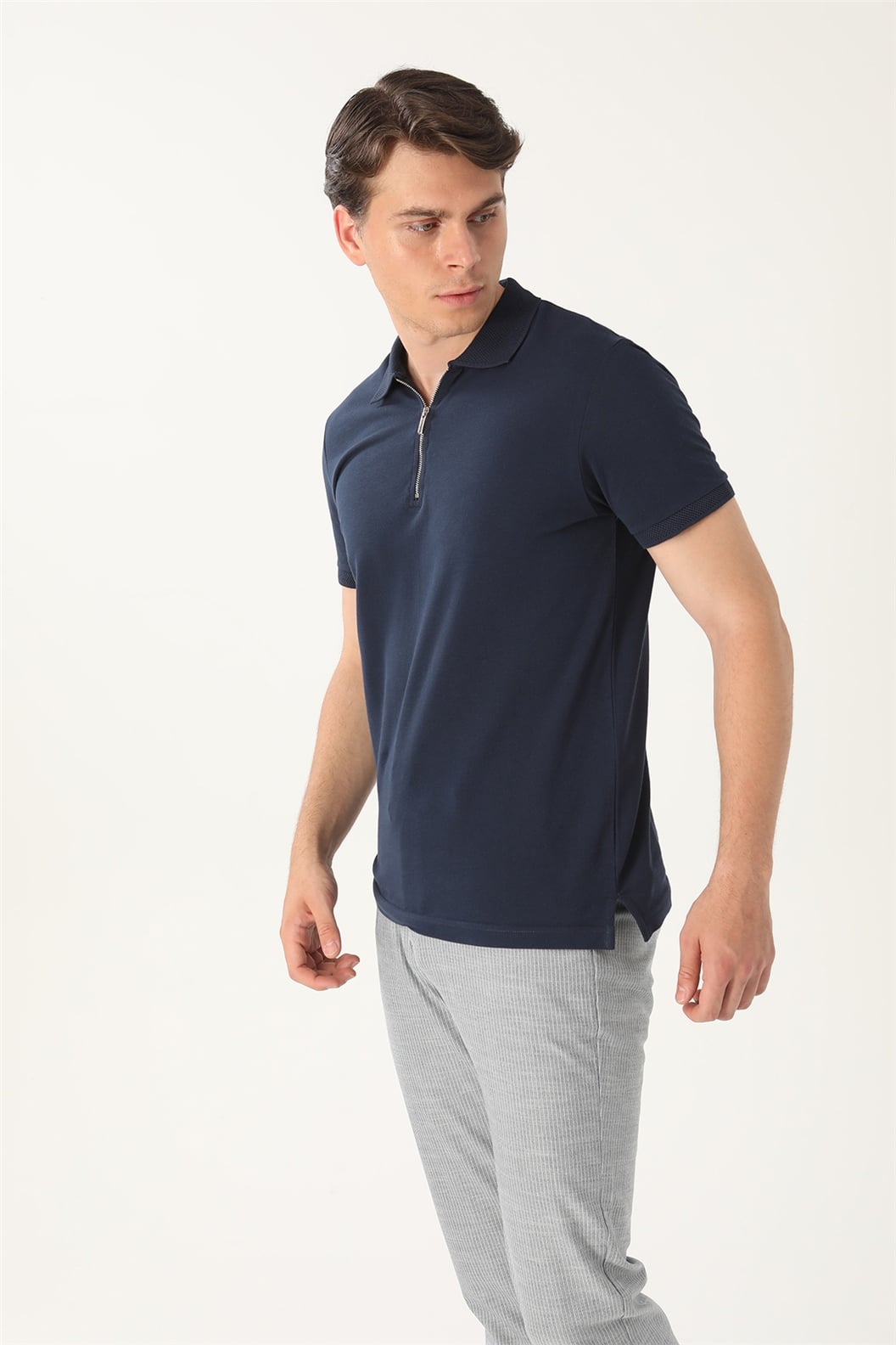 Lacivert Slim Fit Polo Yaka T-Shirt