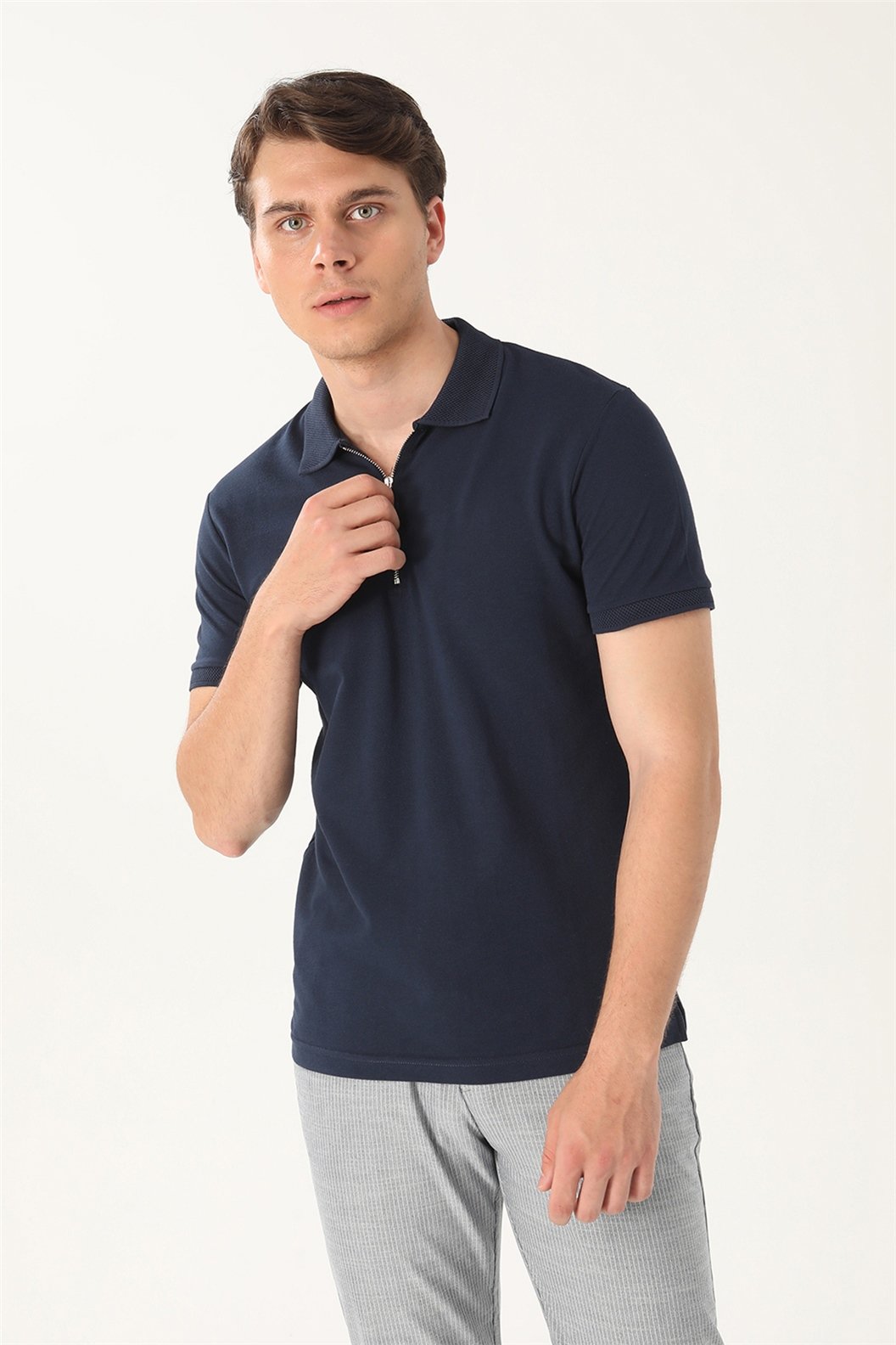 Lacivert Slim Fit Polo Yaka T-Shirt