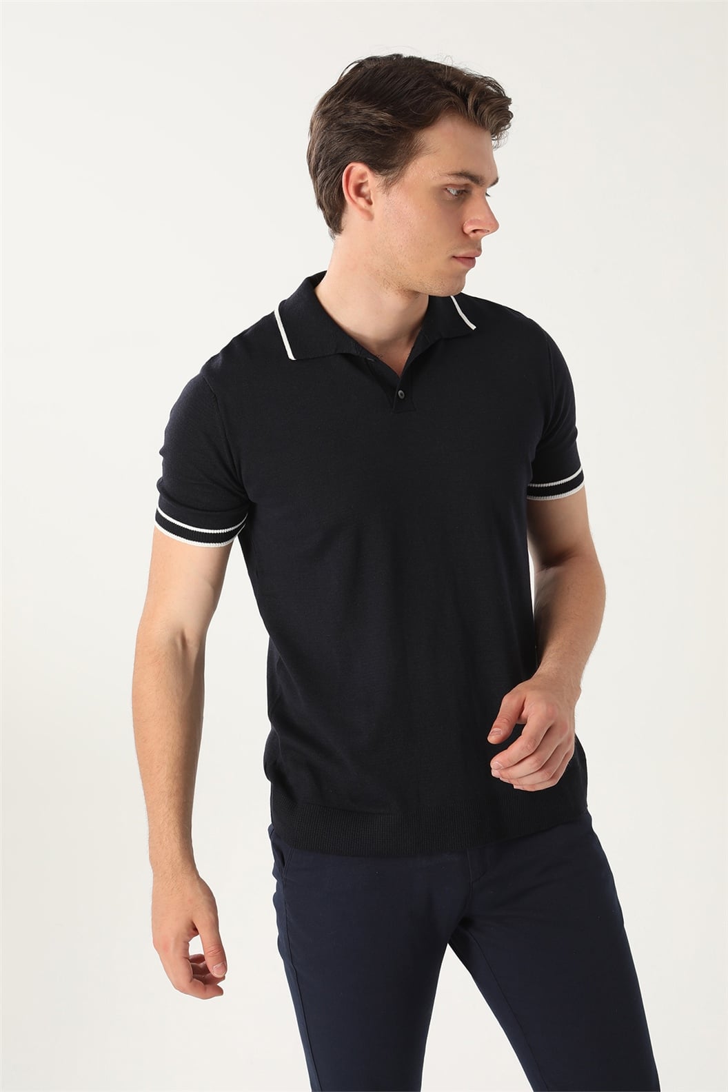 Lacivert Slim Fit Polo Yaka T-Shirt