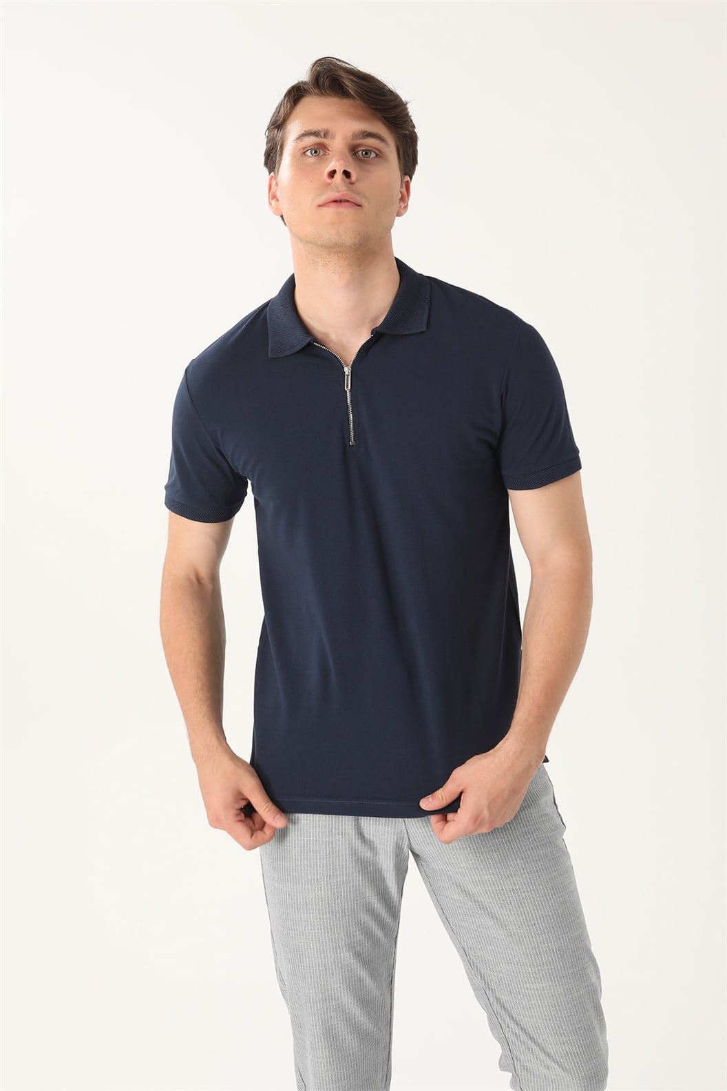Lacivert Slim Fit Polo Yaka T-Shirt