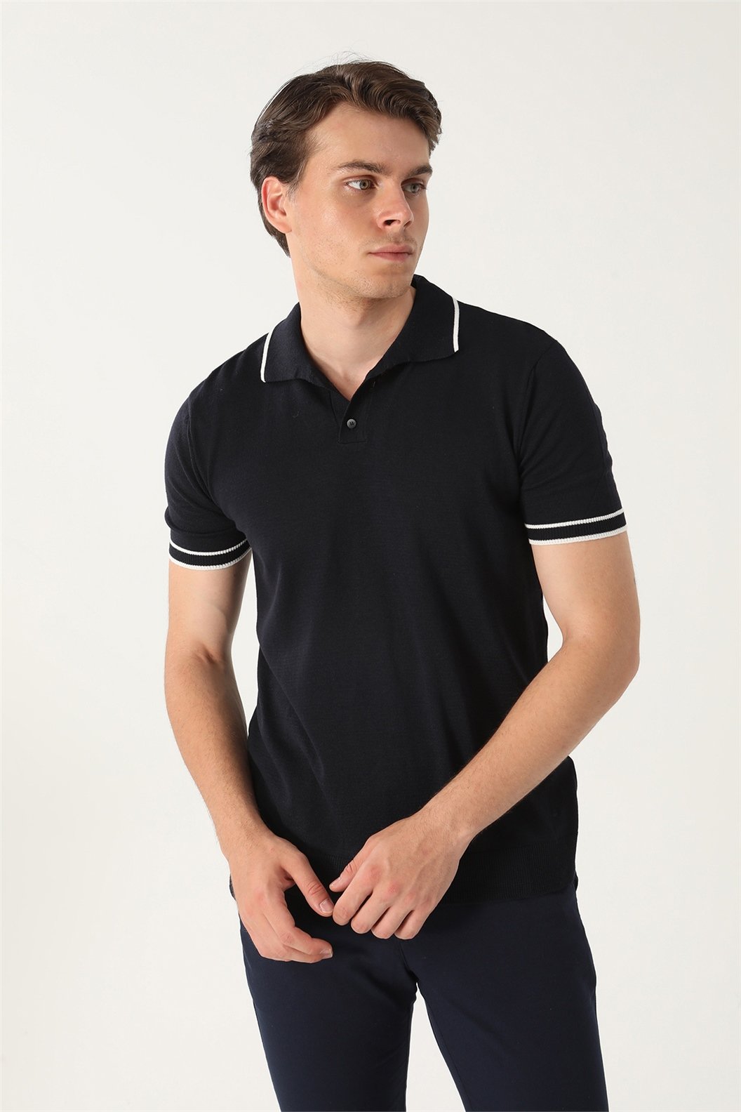 Lacivert Slim Fit Polo Yaka T-Shirt