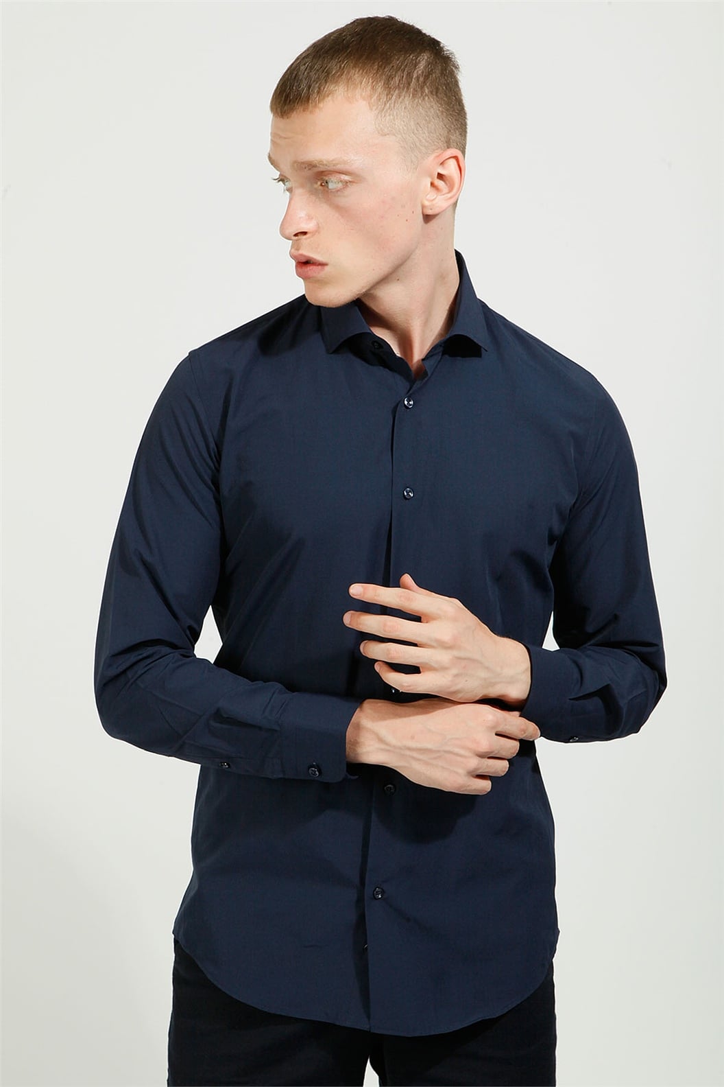 Lacivert Slim Fit Uzun Kol Gömlek
