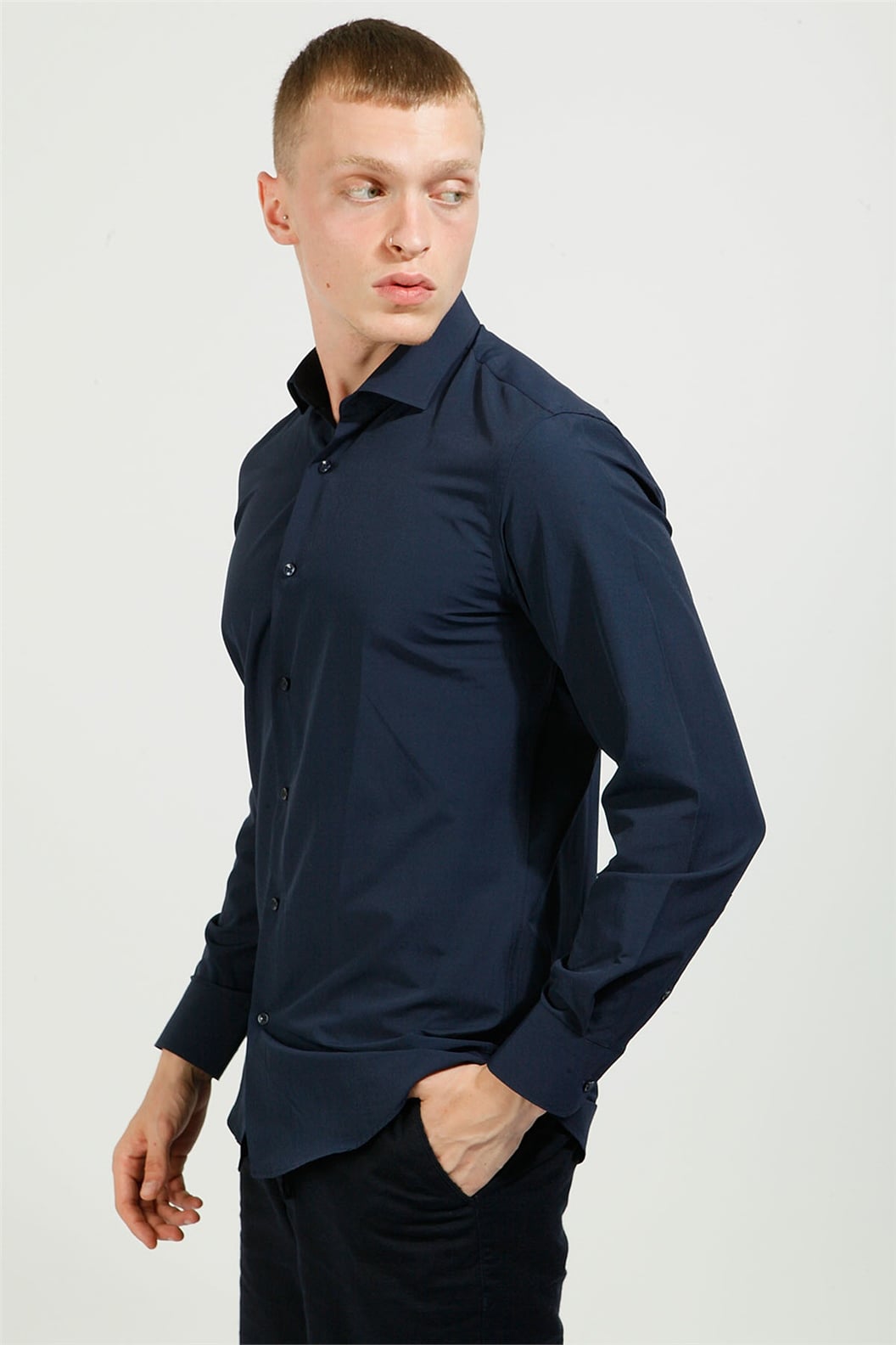Lacivert Slim Fit Uzun Kol Gömlek