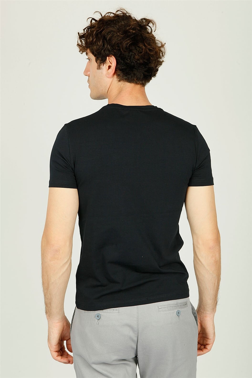 Lacivert V Yaka Basic Slim Fit T-shirt