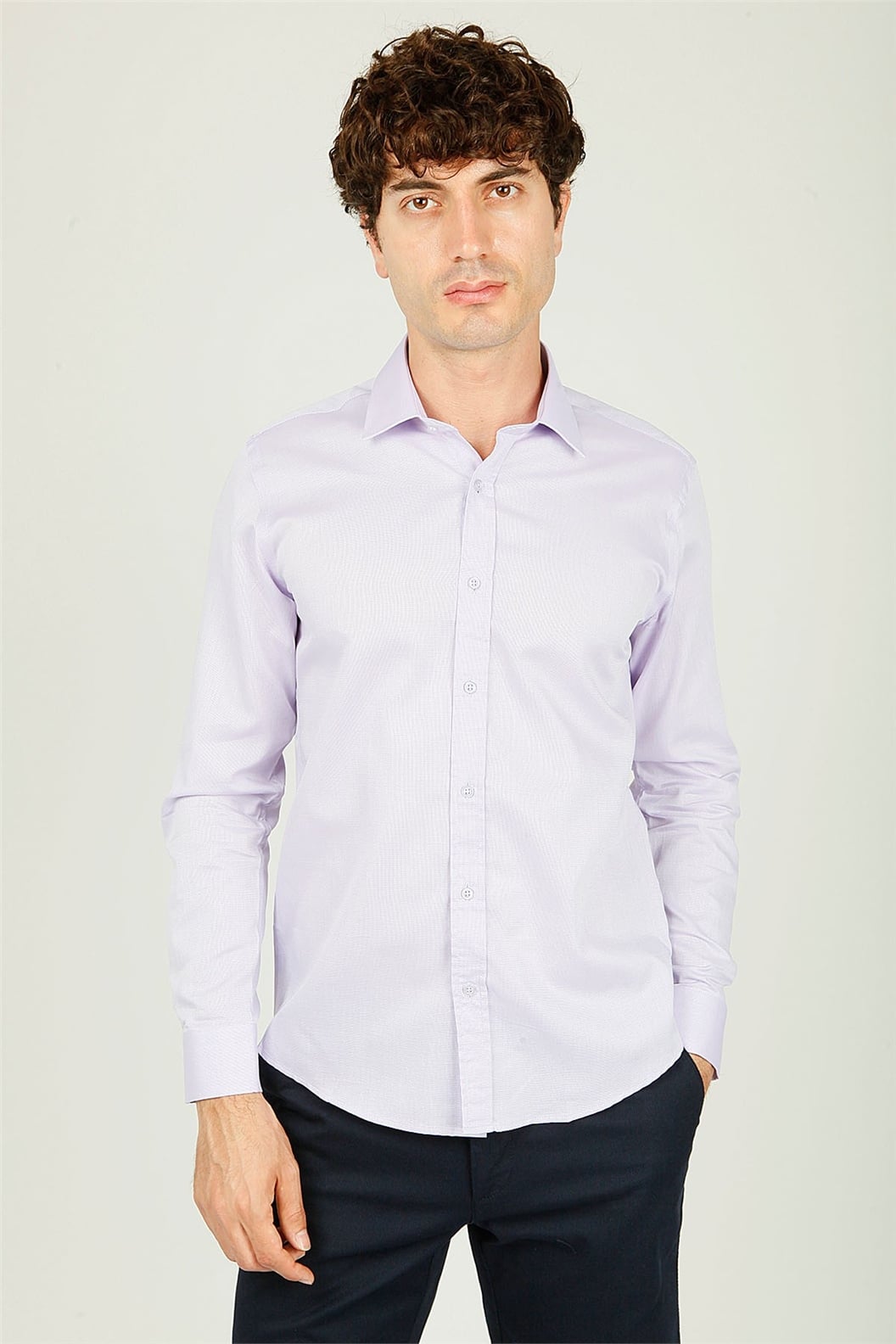 Lila Comfort Fit Uzun Kol Gömlek