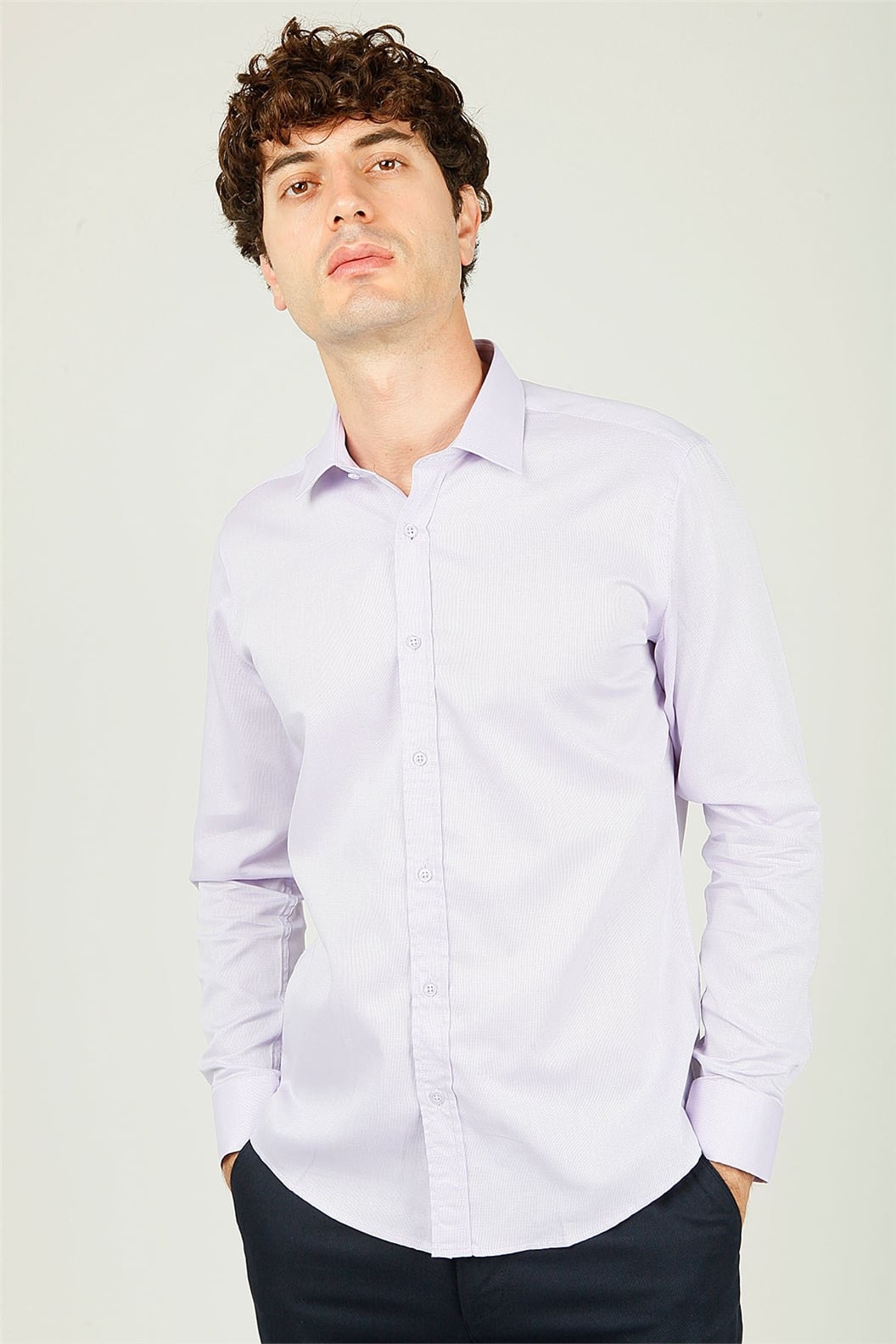 Lila Comfort Fit Uzun Kol Gömlek