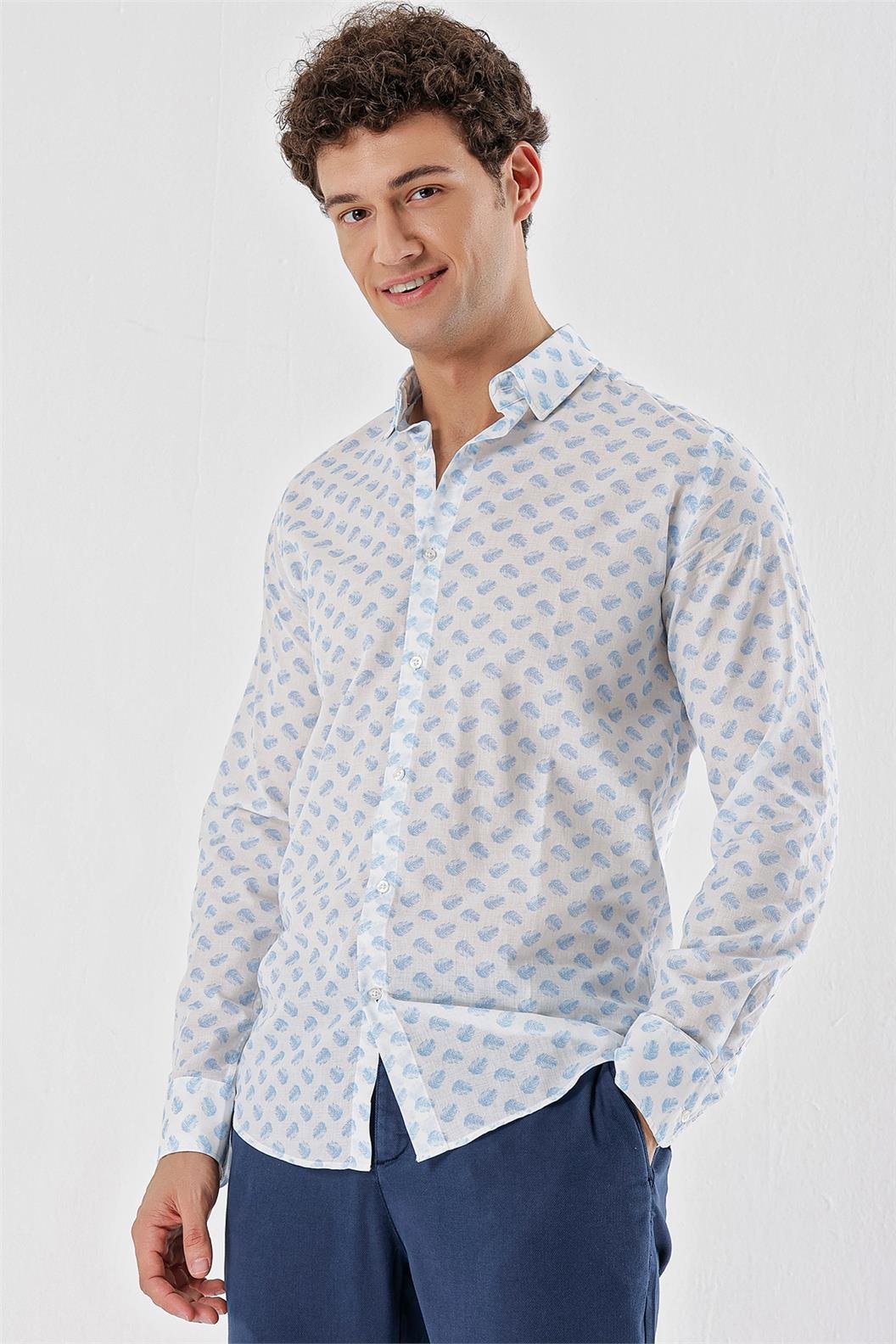 Mavi Slim Fit Uzun Kol Gömlek