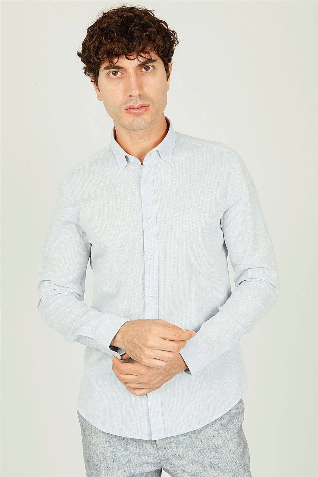 Mavi Slim Fit Uzun Kol Gömlek