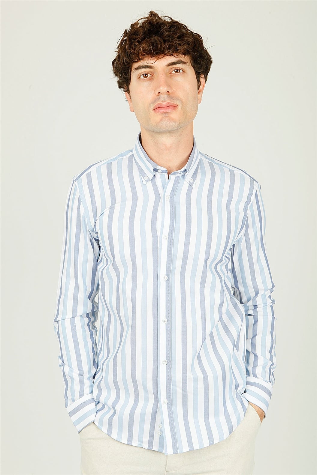 Mavi Slim Fit Uzun Kol Gömlek