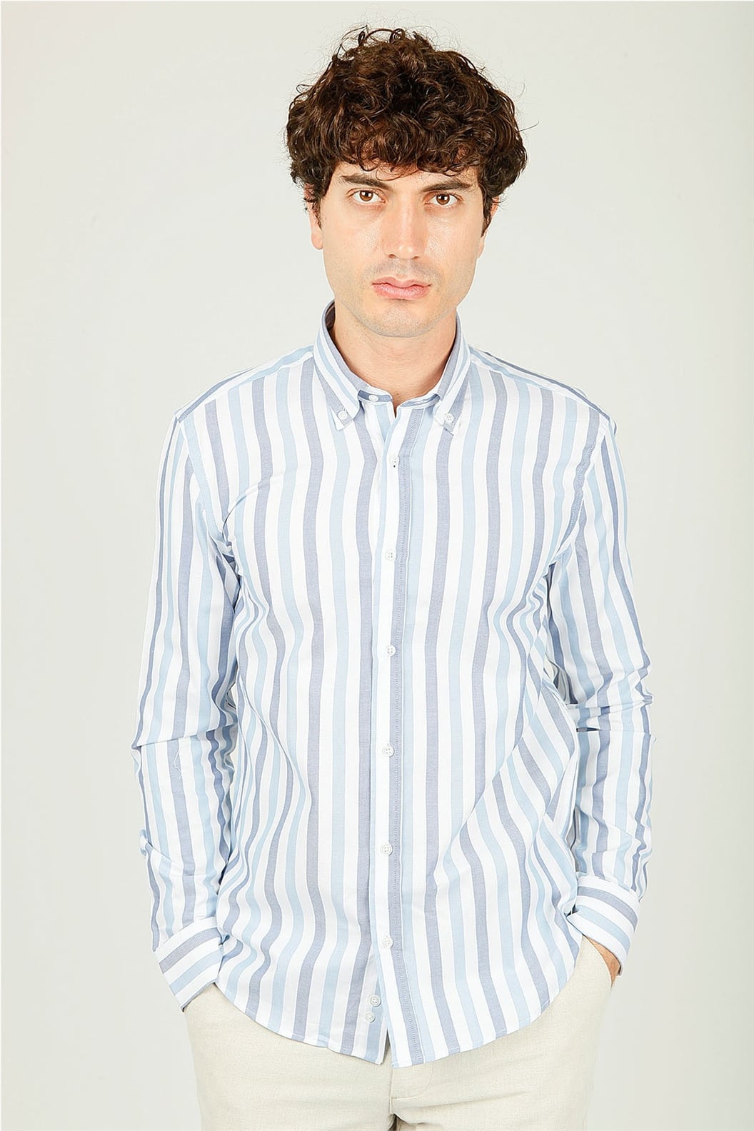 Mavi Slim Fit Uzun Kol Gömlek