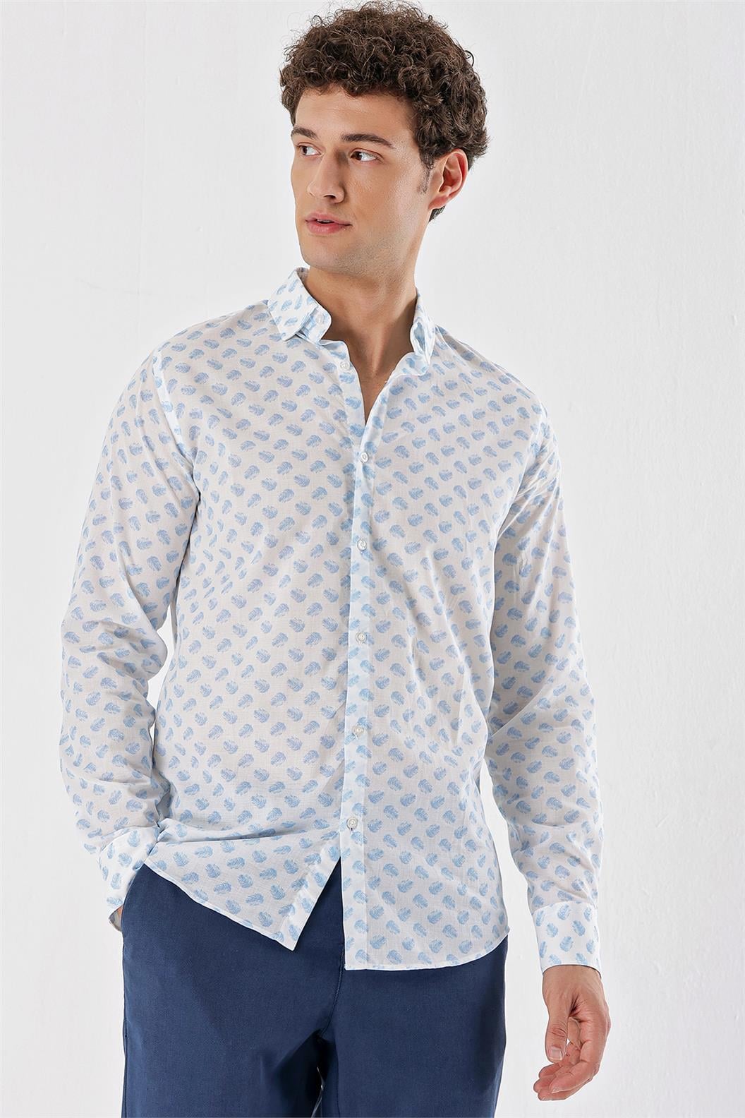 Mavi Slim Fit Uzun Kol Gömlek