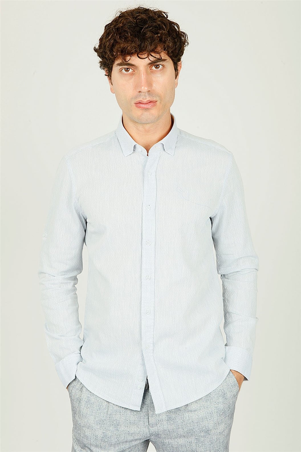 Mavi Slim Fit Uzun Kol Gömlek