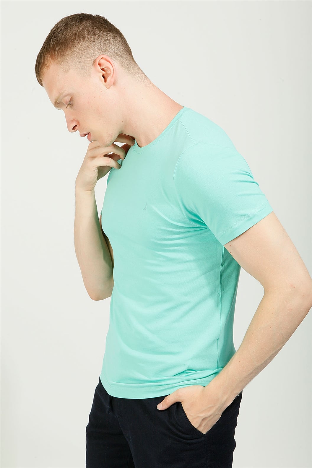 Mint Comfort Fit Bisiklet Yaka Basic T-Shirt