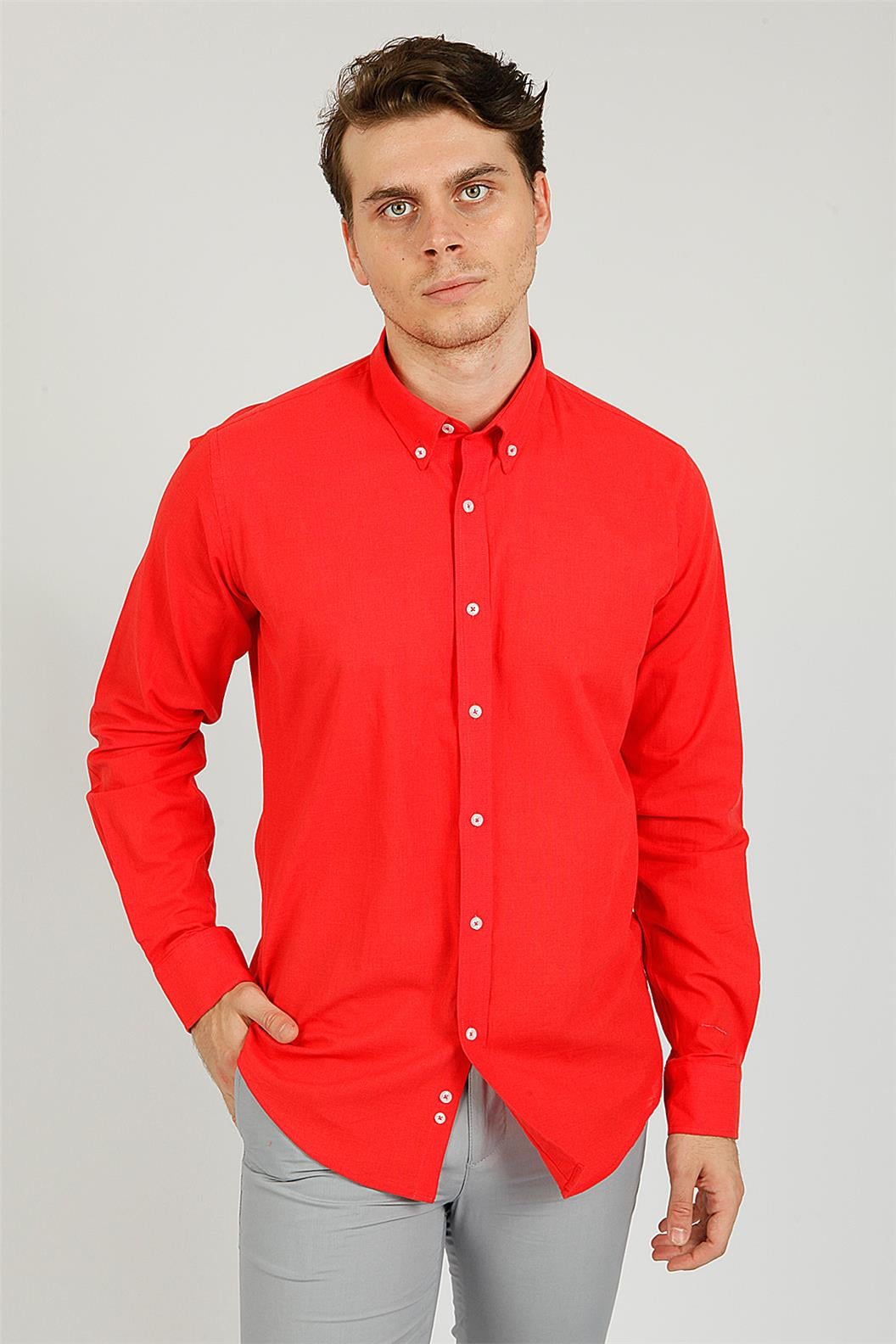 Narçiçeği Slim Fit Uzun Kol Gömlek