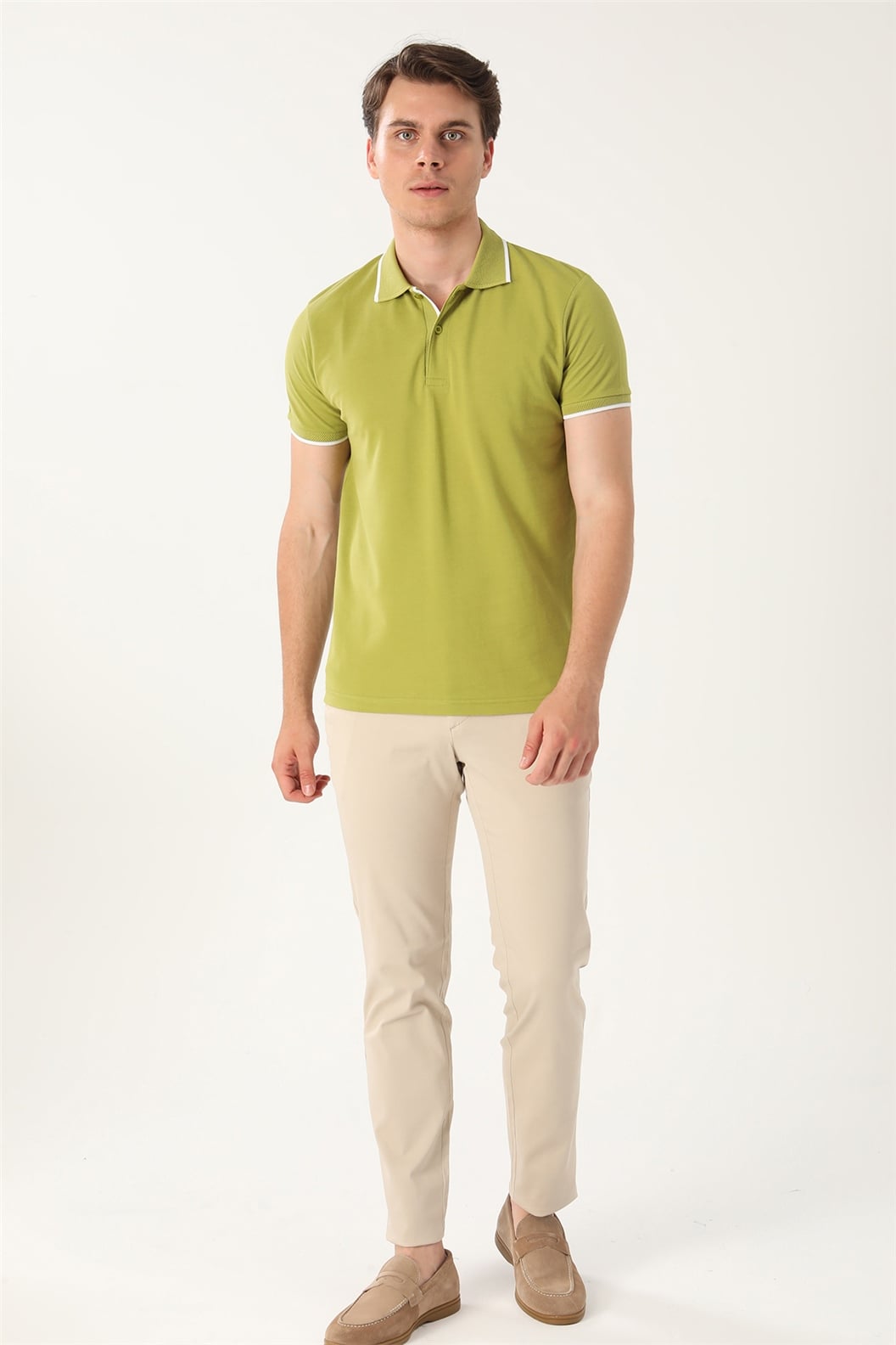 Olive Comfort Fit Polo Yaka T-Shirt