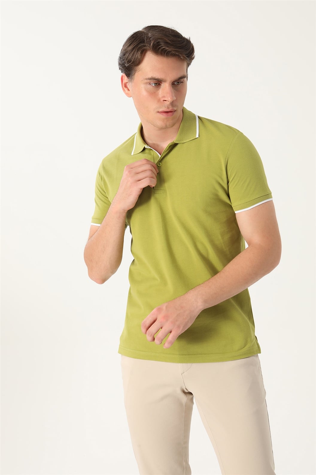 Olive Comfort Fit Polo Yaka T-Shirt