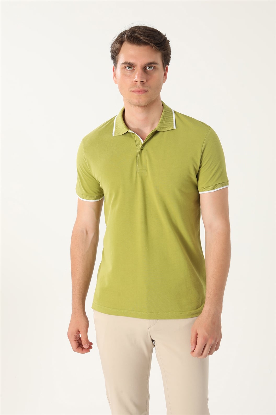 Olive Comfort Fit Polo Yaka T-Shirt