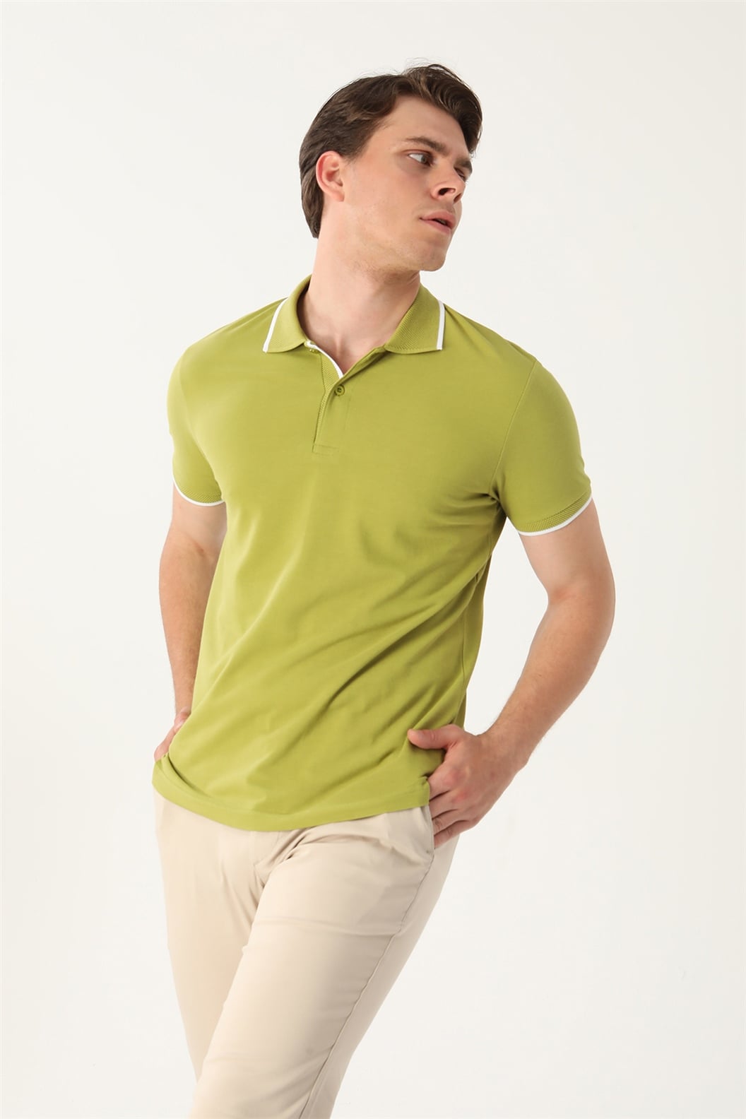 Olive Comfort Fit Polo Yaka T-Shirt