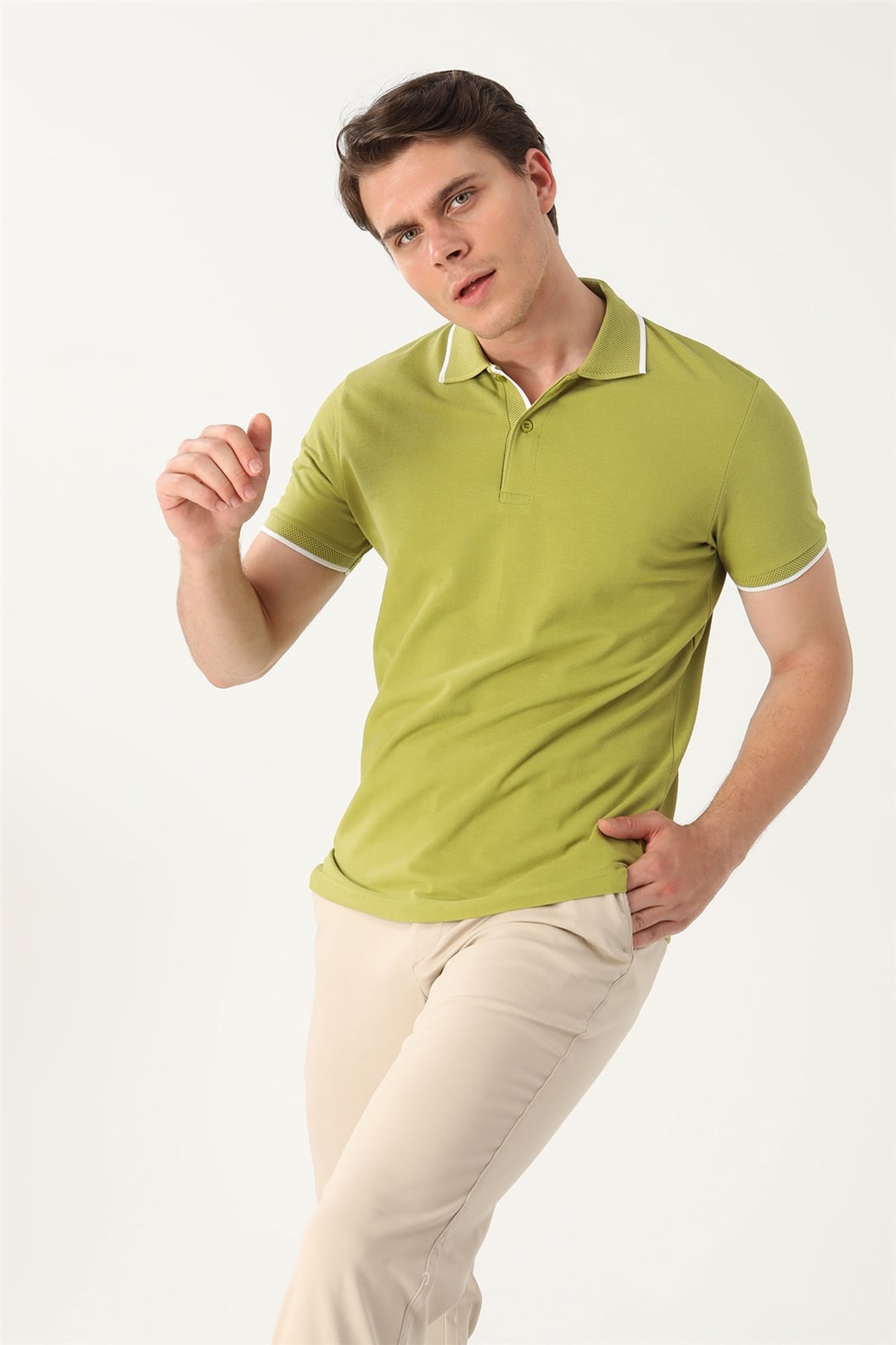 Olive Comfort Fit Polo Yaka T-Shirt