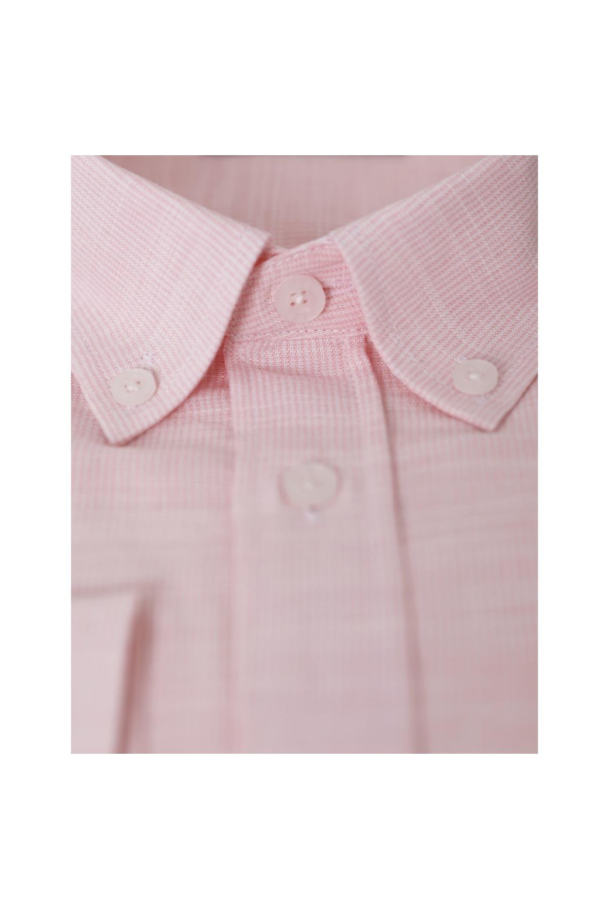 PEMBE Keten , Confort Fit , Uzun Kol , Çizgili Gömlek