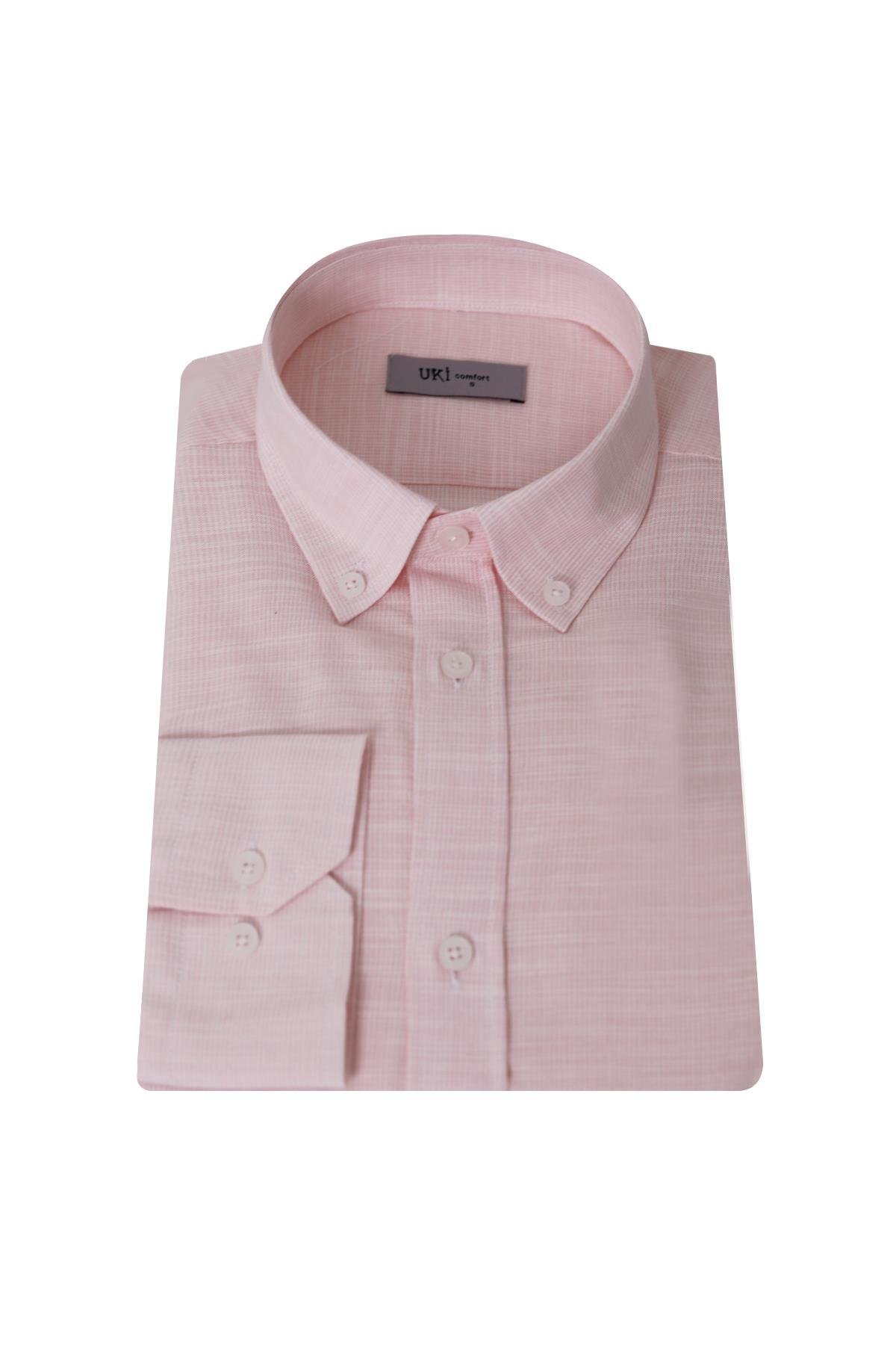 PEMBE Keten , Confort Fit , Uzun Kol , Çizgili Gömlek