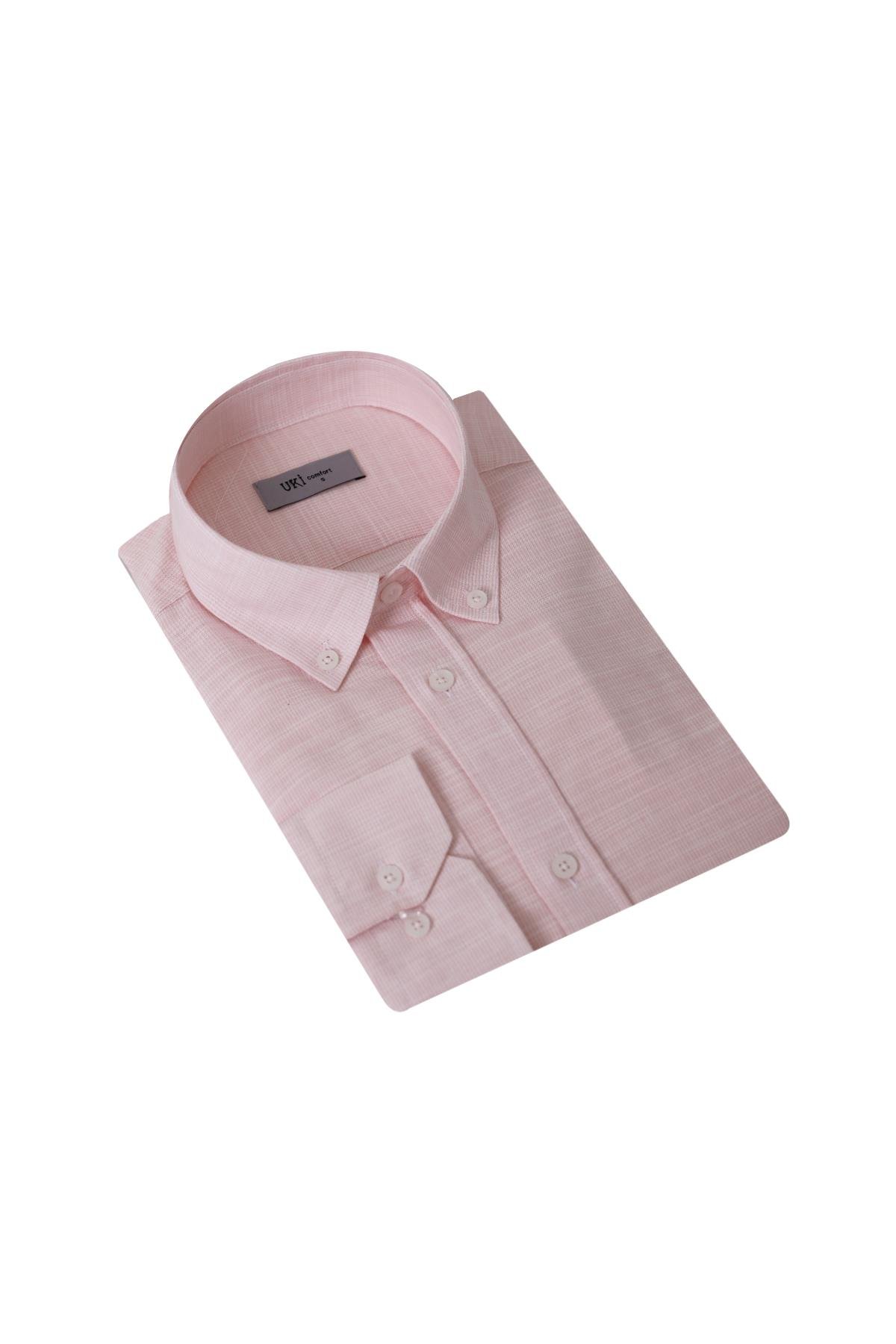PEMBE Keten , Confort Fit , Uzun Kol , Çizgili Gömlek