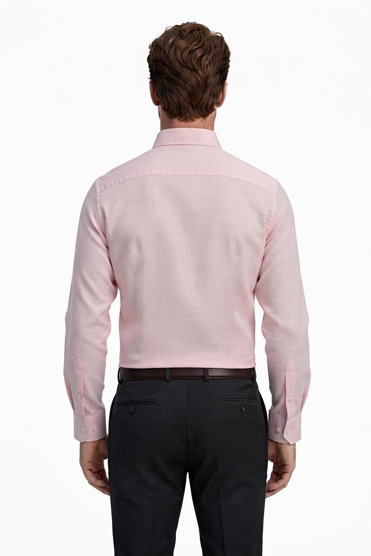 PEMBE Keten , Confort Fit , Uzun Kol , Çizgili Gömlek