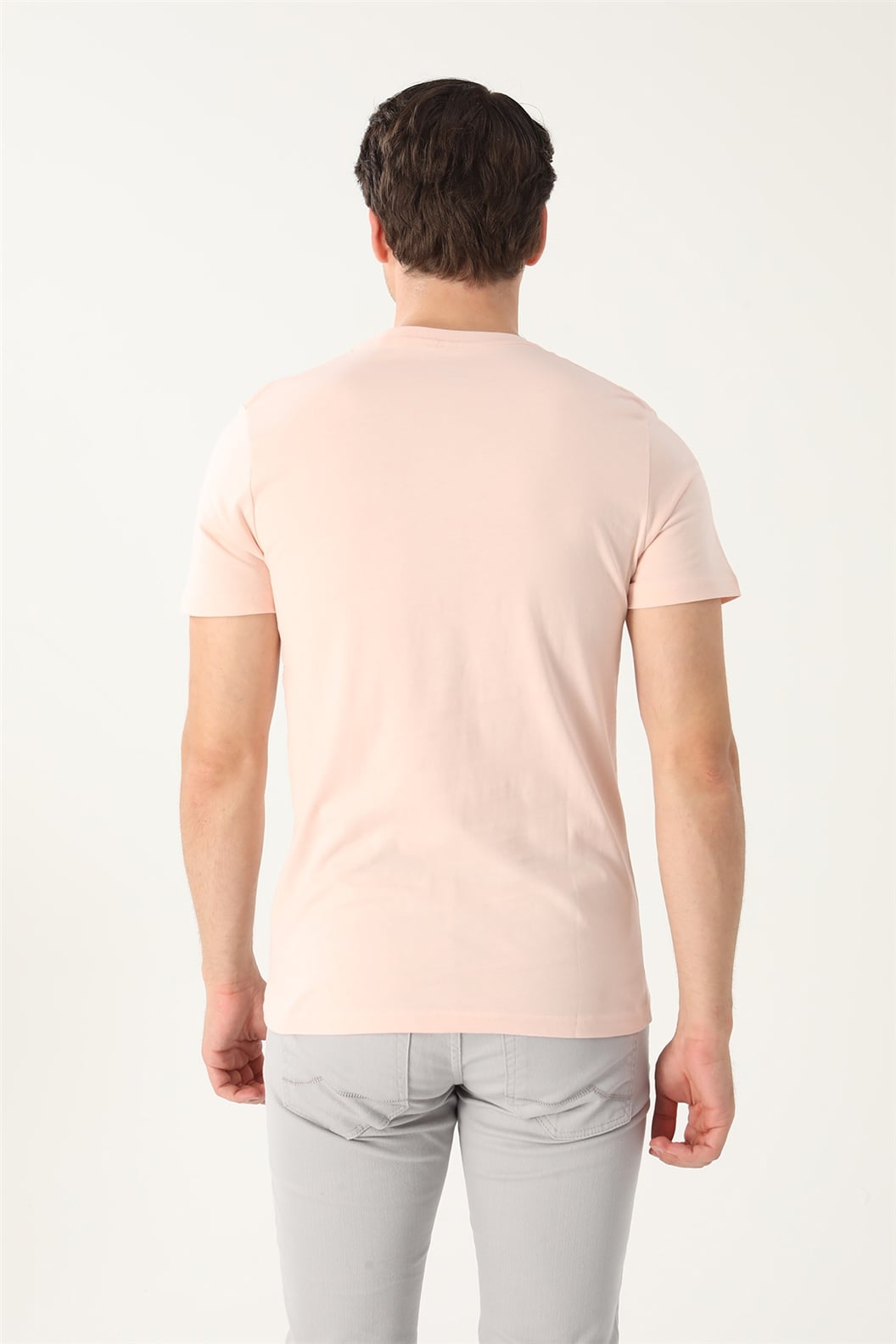 Pembe Slim Fit Bisiklet Yaka Baskılı T-Shirt
