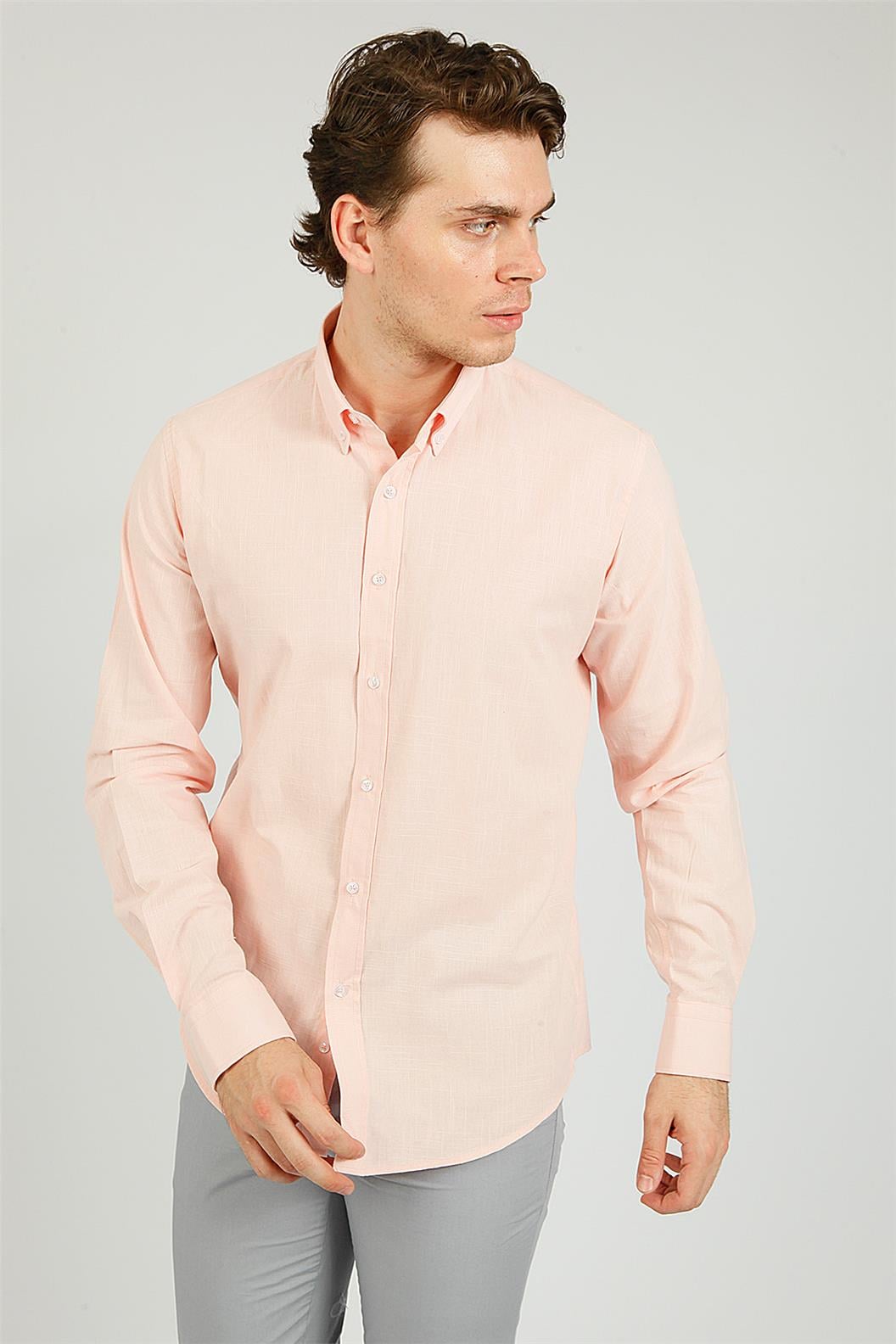 Pembe Slim Fit Uzun Kol Gömlek