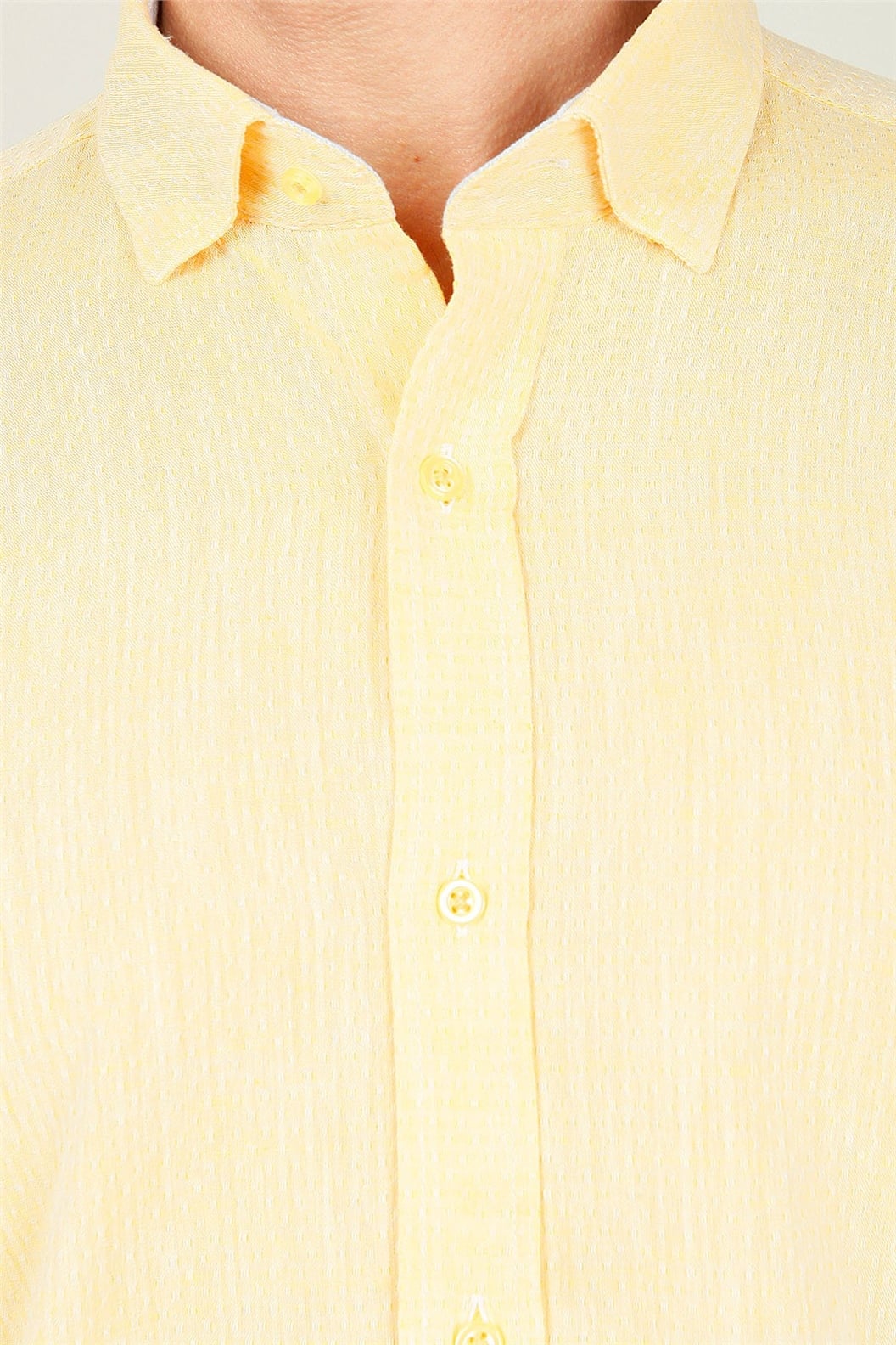 Sarı Slim Fit Uzun Kol Gömlek