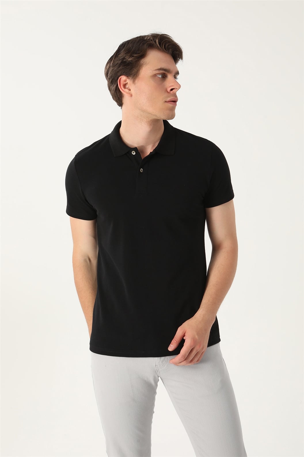 Siyah Comfort Fit Polo Yaka Pike T-Shirt
