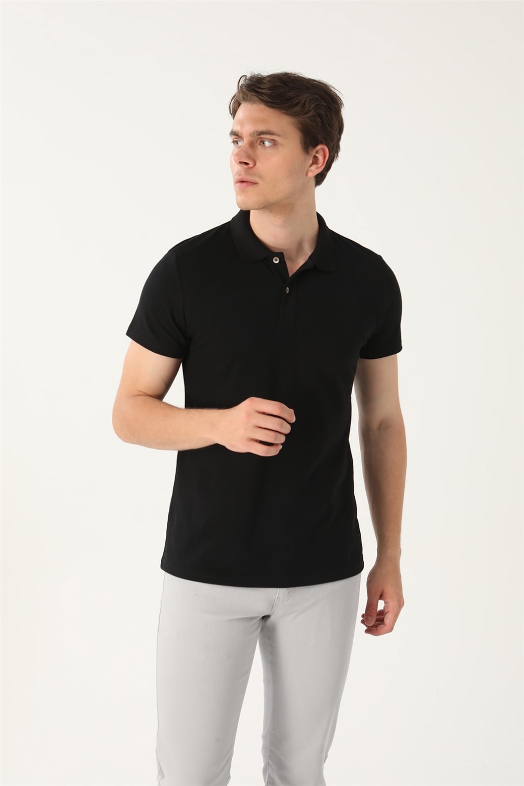Siyah Comfort Fit Polo Yaka Pike T-Shirt