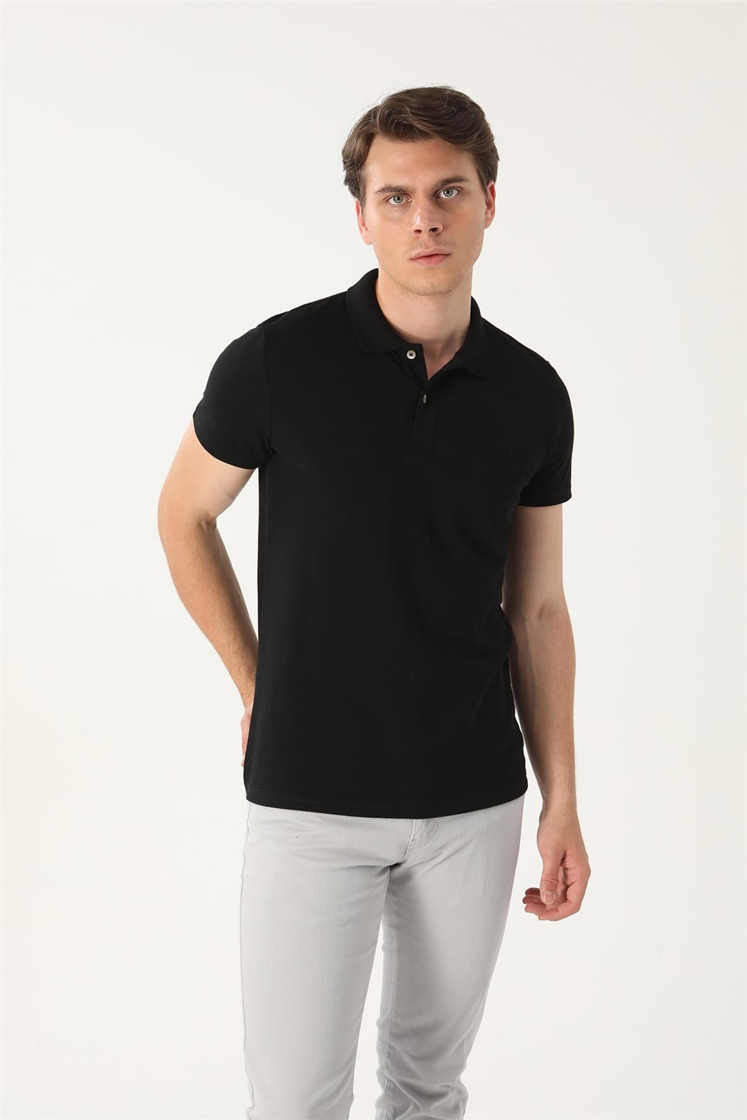 Siyah Comfort Fit Polo Yaka Pike T-Shirt