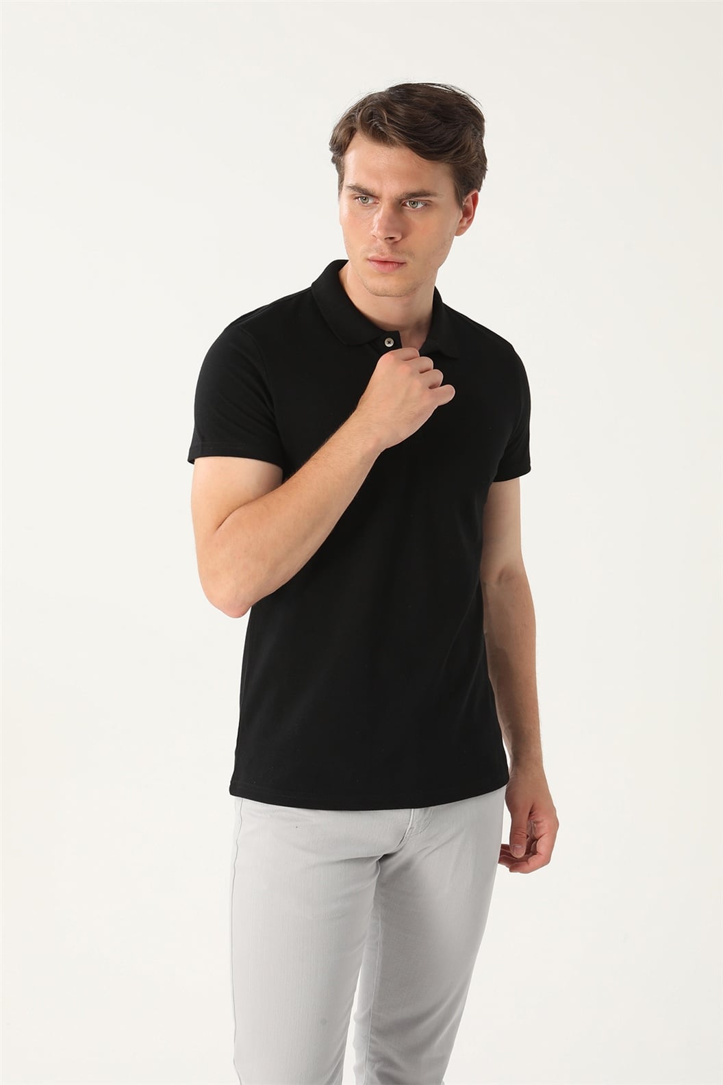 Siyah Comfort Fit Polo Yaka Pike T-Shirt