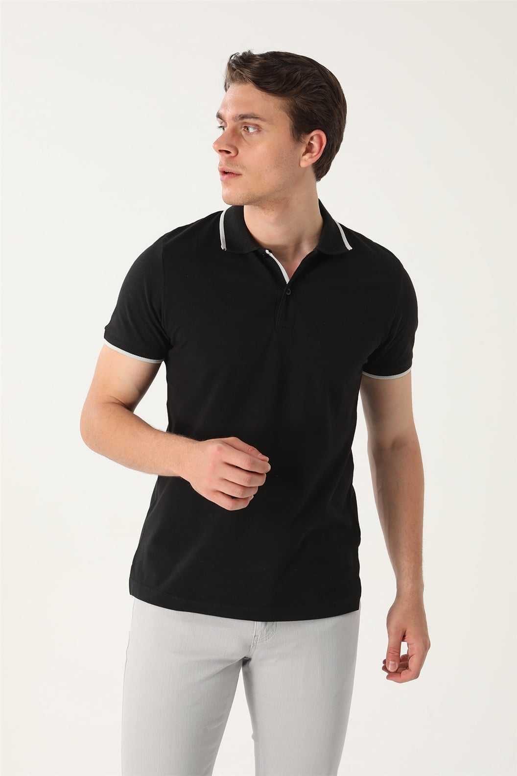 Siyah Comfort Fit Polo Yaka T-Shirt