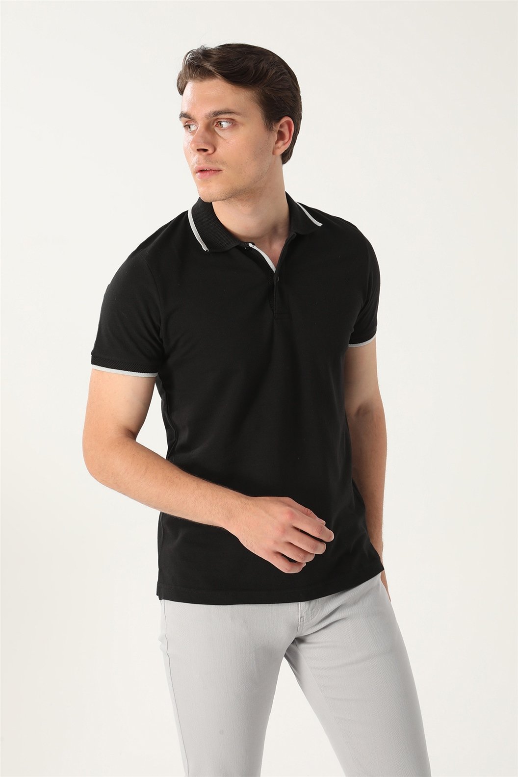 Siyah Comfort Fit Polo Yaka T-Shirt