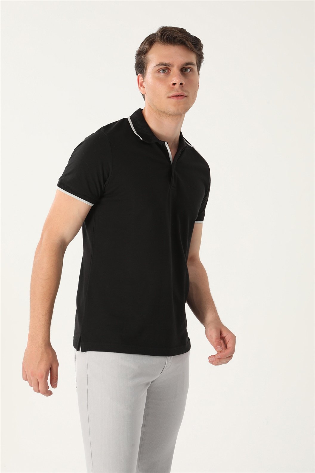 Siyah Comfort Fit Polo Yaka T-Shirt