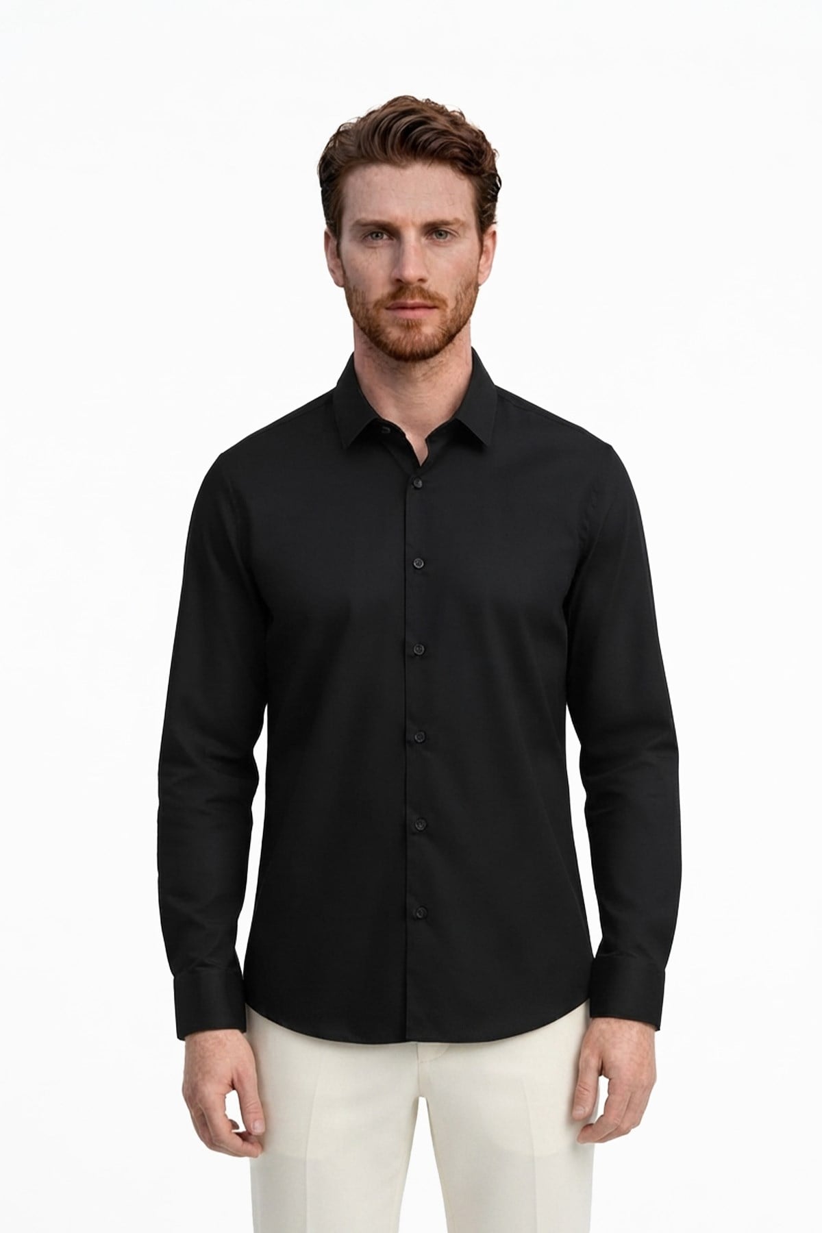 SİYAH Comfort Fit Uzun Kol Gömlek