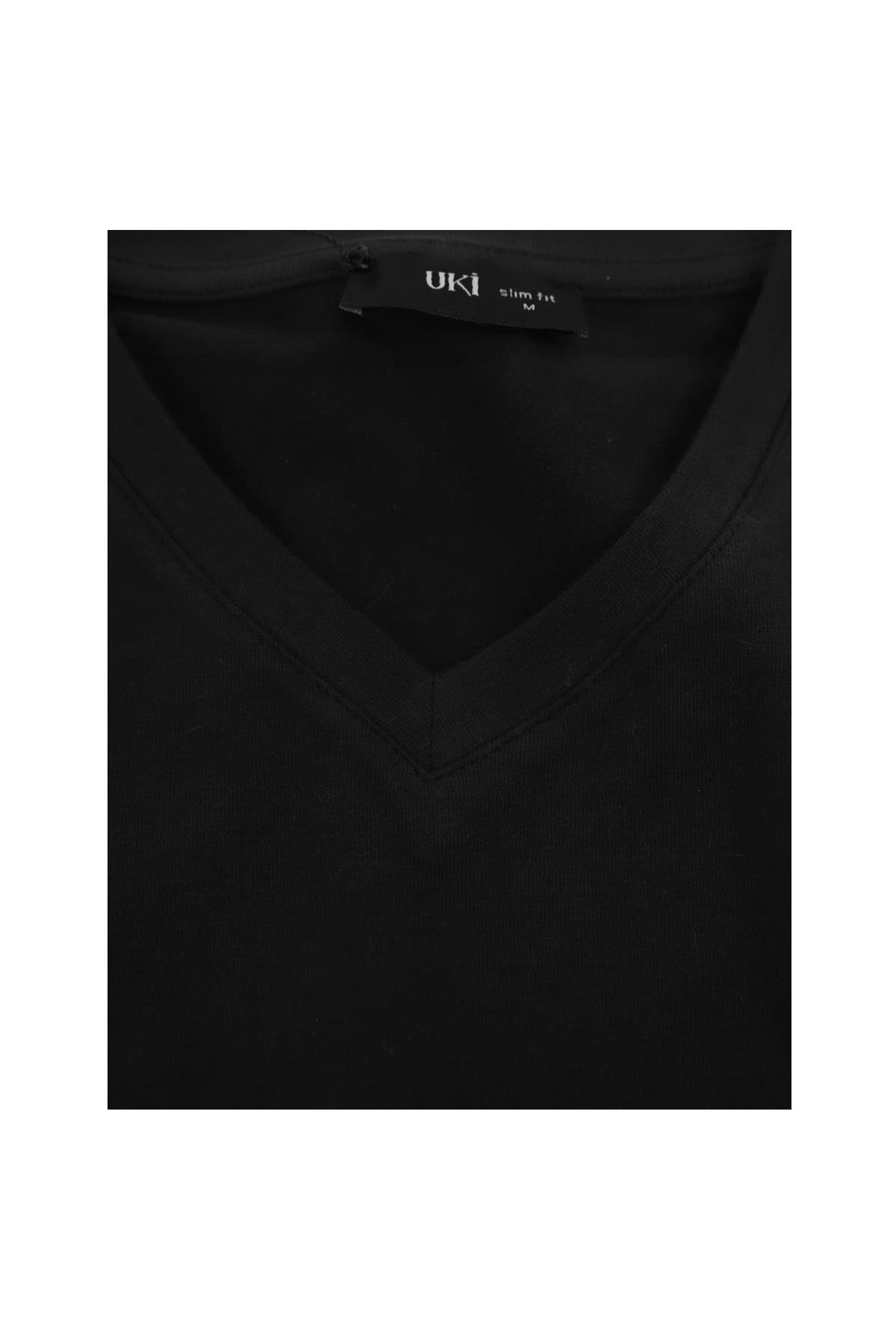 SİYAH Comfort Fit V Yaka Basic T-Shirt