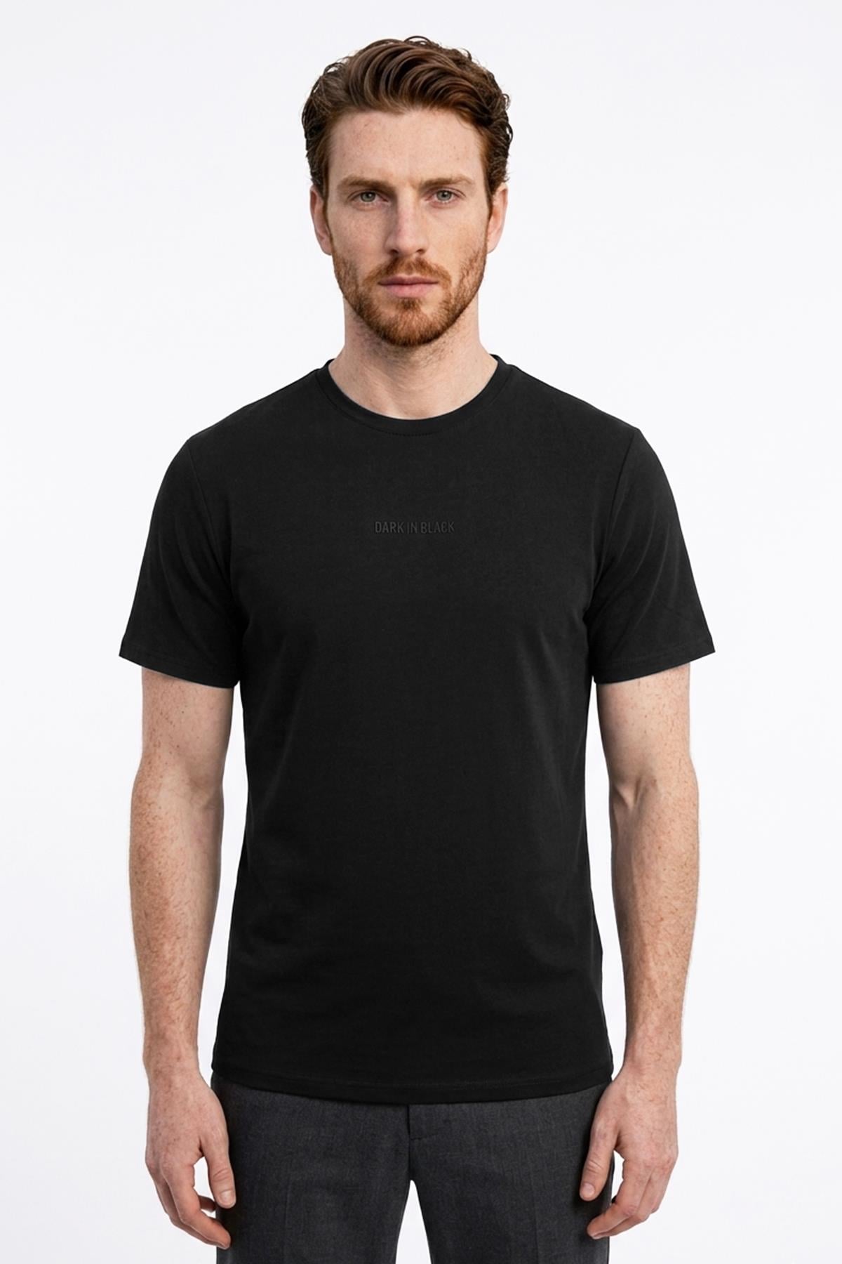 SİYAH Dark In Black Modal Bisiklet Yaka T-shirt