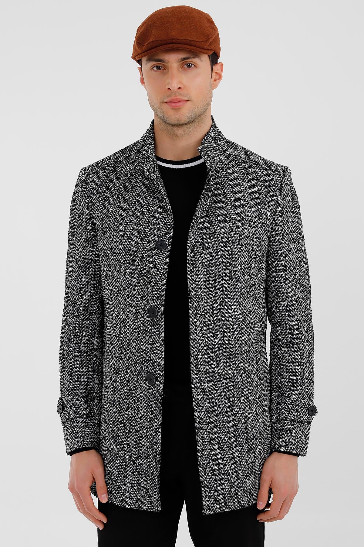 SİYAH Hakim Yaka, 6 Düğme, Comfort Fit, Klasik, Kaban