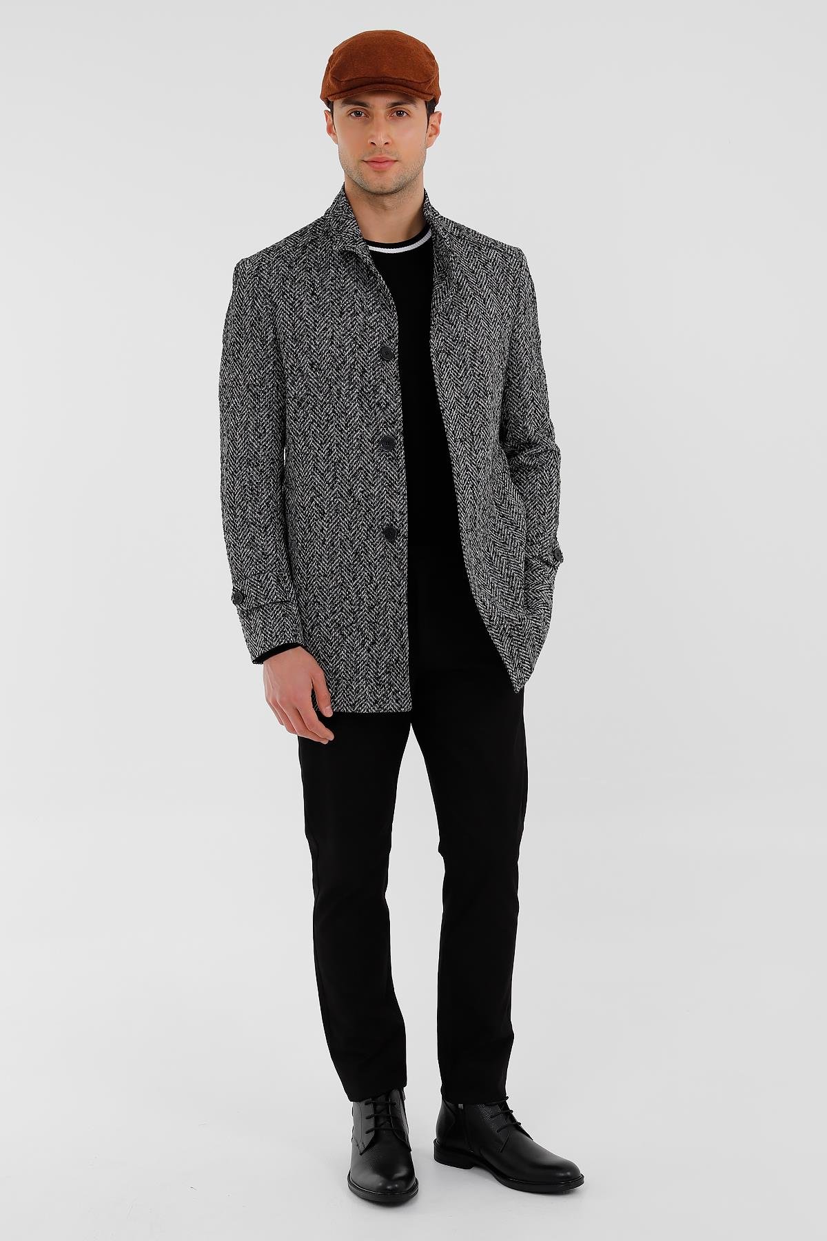 SİYAH Hakim Yaka, 6 Düğme, Comfort Fit, Klasik, Kaban