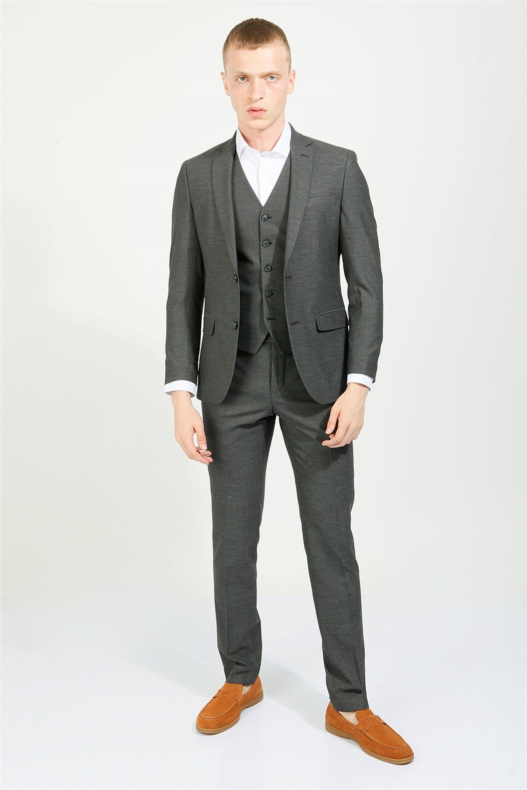 Siyah Slim Fit 6 Drop Yelekli Takım Elbise